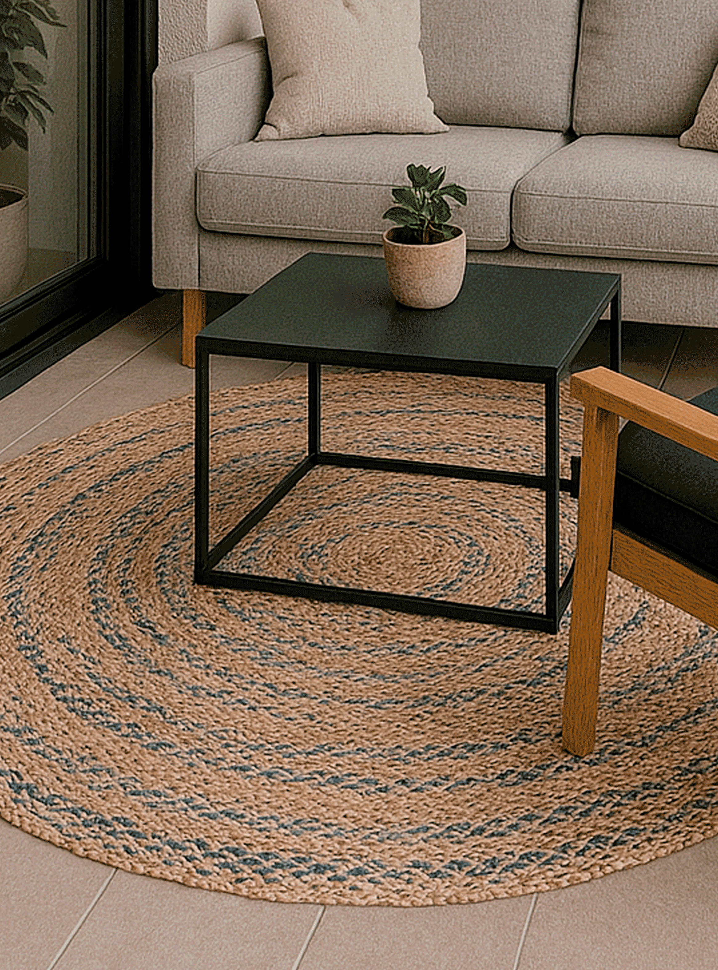 Alfombra Redonda Yute 150 cm Nir Rise Natural Multicolor Bazhars-2