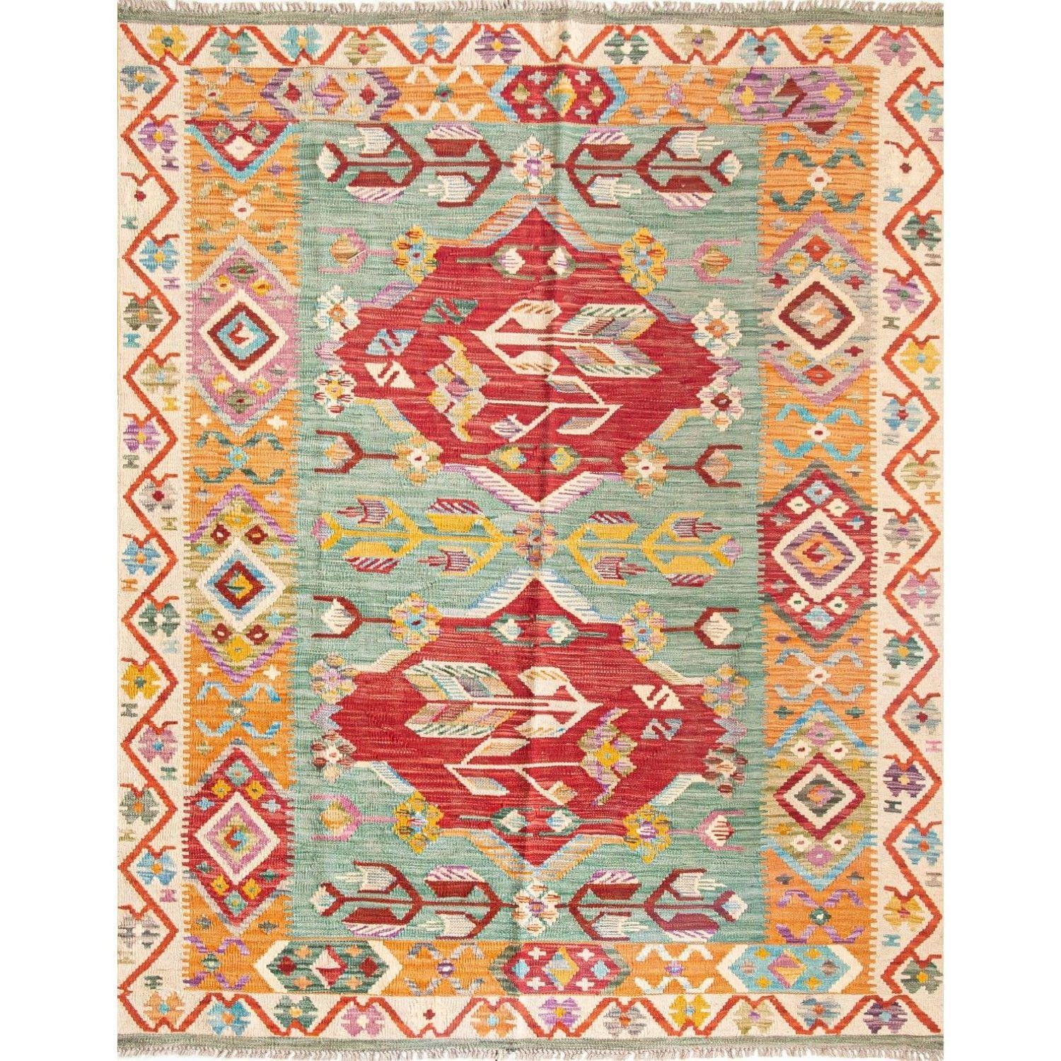 Alfombra Artesanal Bazhars Kelim Vegi 192x154 cm-0