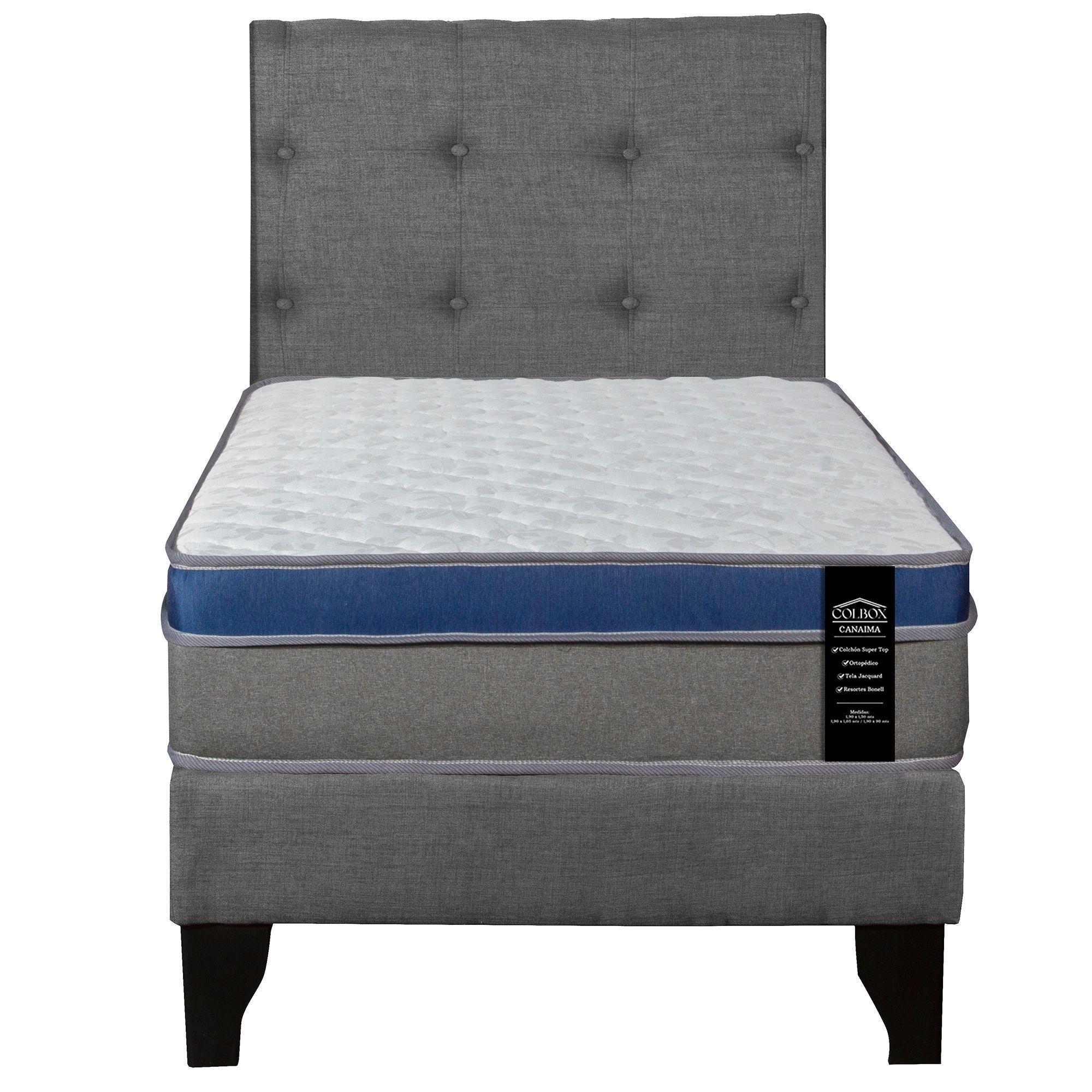 Cama Europea 1.5 Plazas Canaima Gris + Respaldos-0
