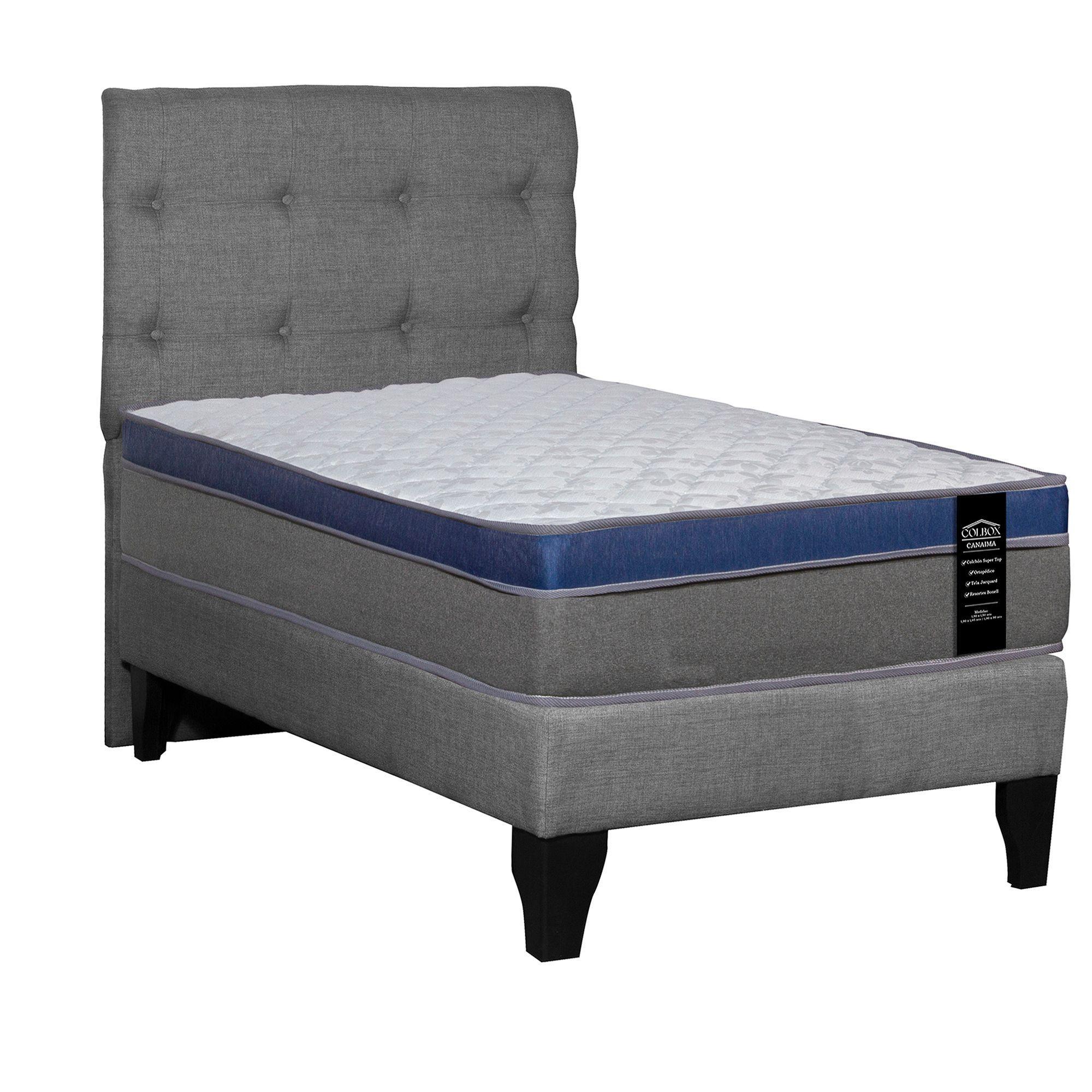 Cama Europea 1.5 Plazas Canaima Gris + Respaldos-1