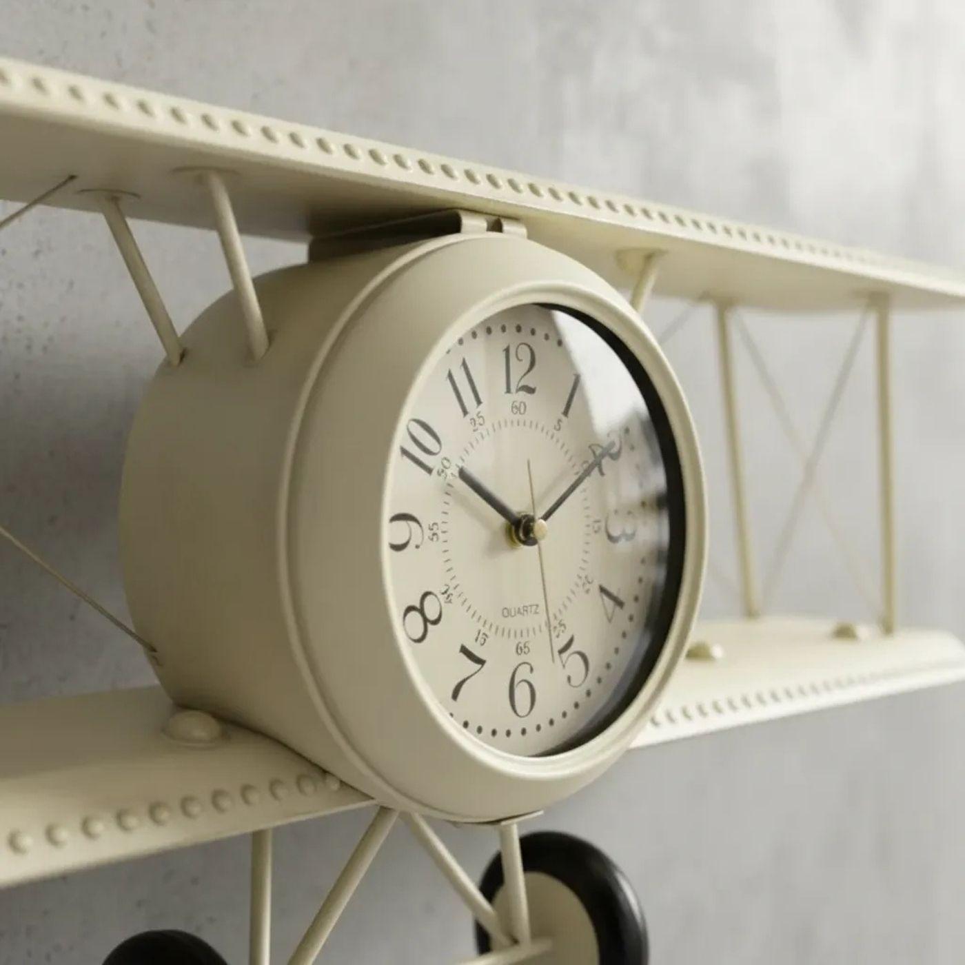 Reloj Mural De Pared Decorativo Avi n Biplano Vintage Con Repisa-5
