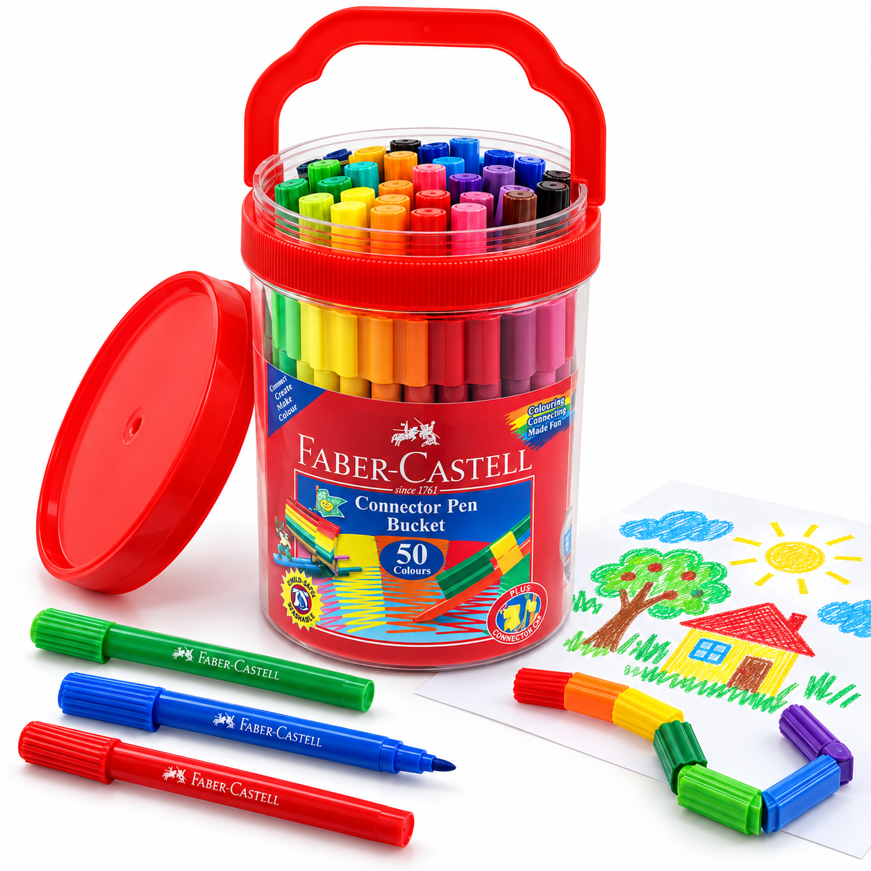 Set Súper Balde Faber-Castell Marcador Connector x50 Colores-1