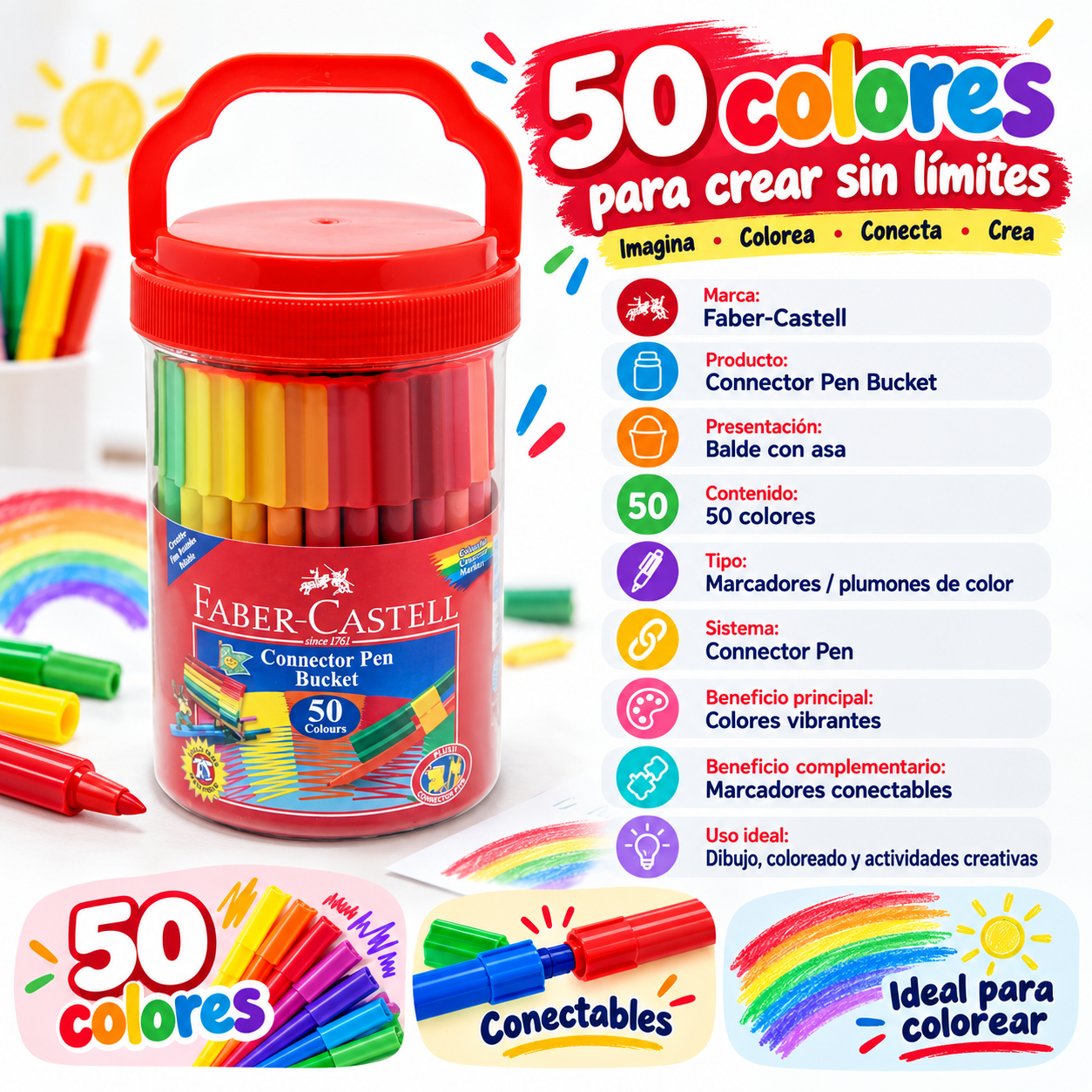 Set Súper Balde Faber-Castell Marcador Connector x50 Colores-2