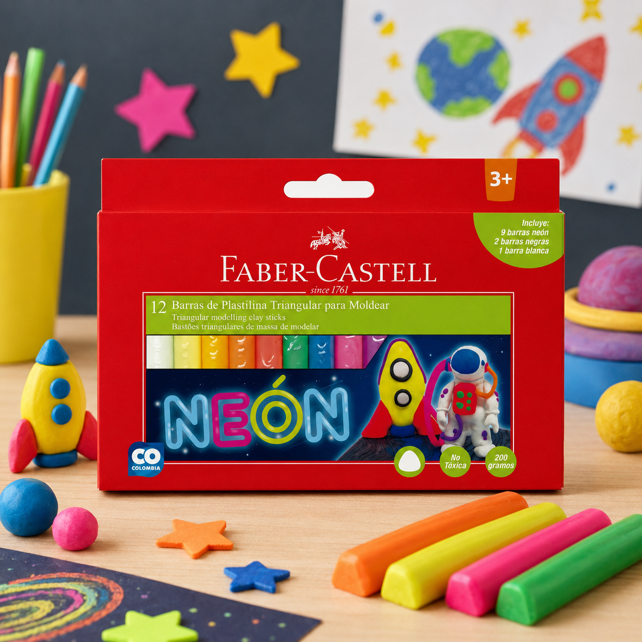 Plasticina Jumbo Neon Faber-Castell x12 Colores-1
