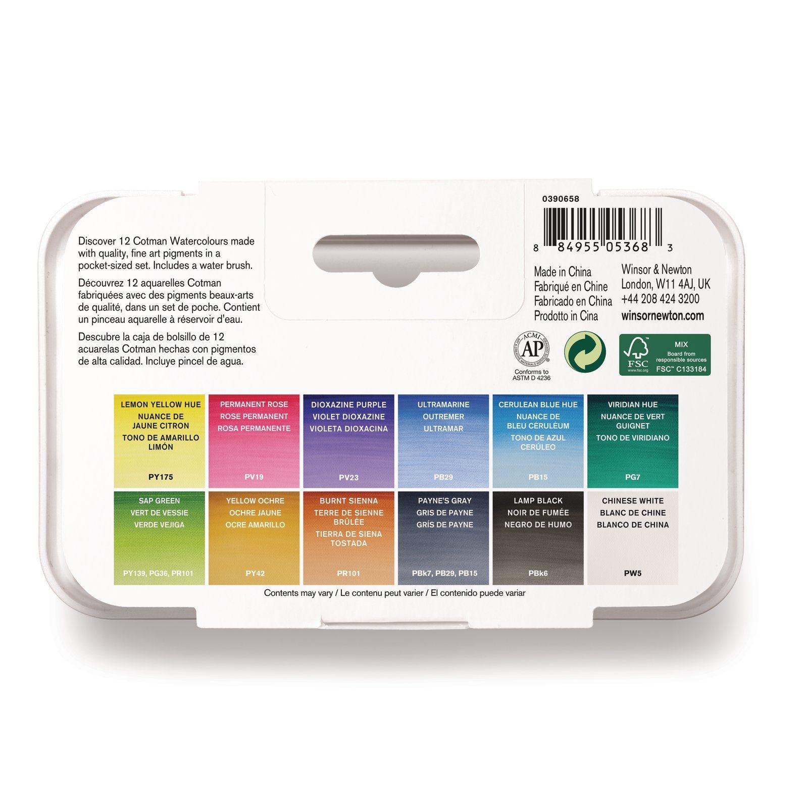 Acuarela Cotman Winsor & Newton Set  12 Colores + Pincel-2
