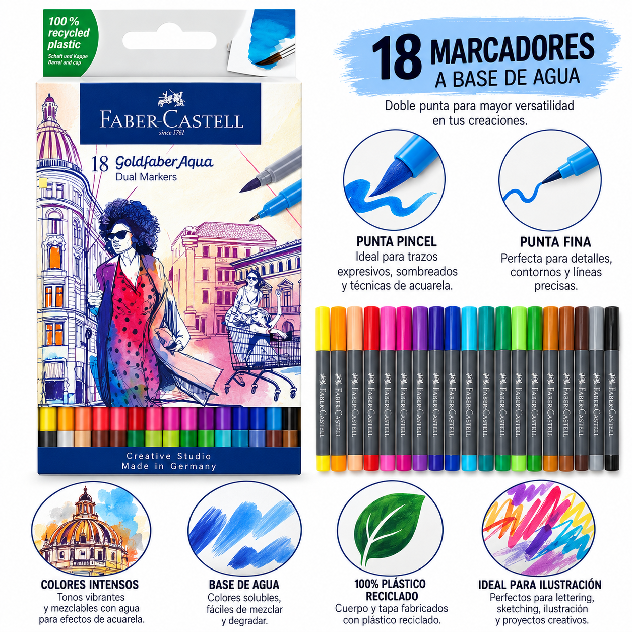 Marcador Dual Goldfaber Aqua Faber-Castell x18 Colores-2
