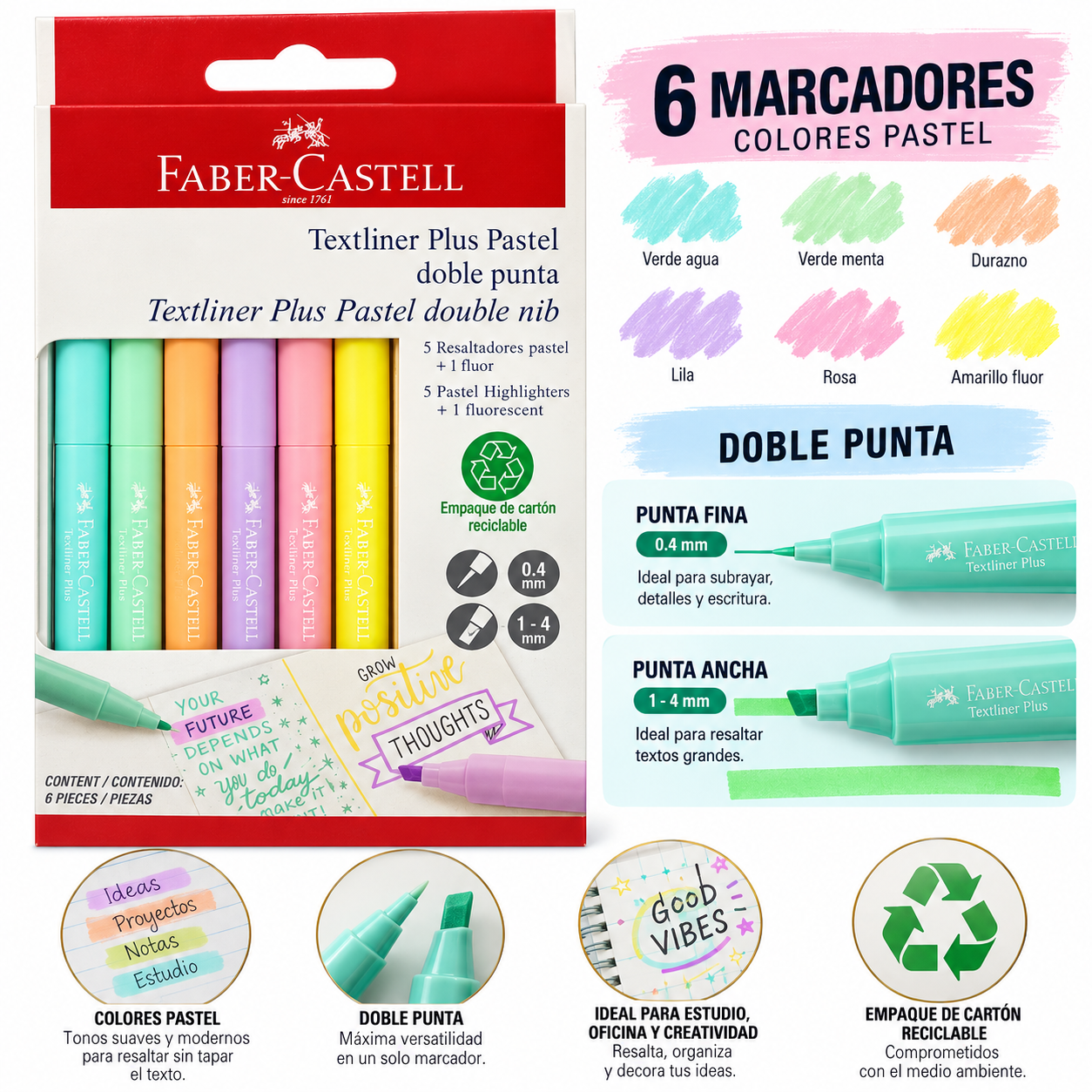 Destacador Textliner Plus Faber-Castell Doble Punta x6 uds.-2