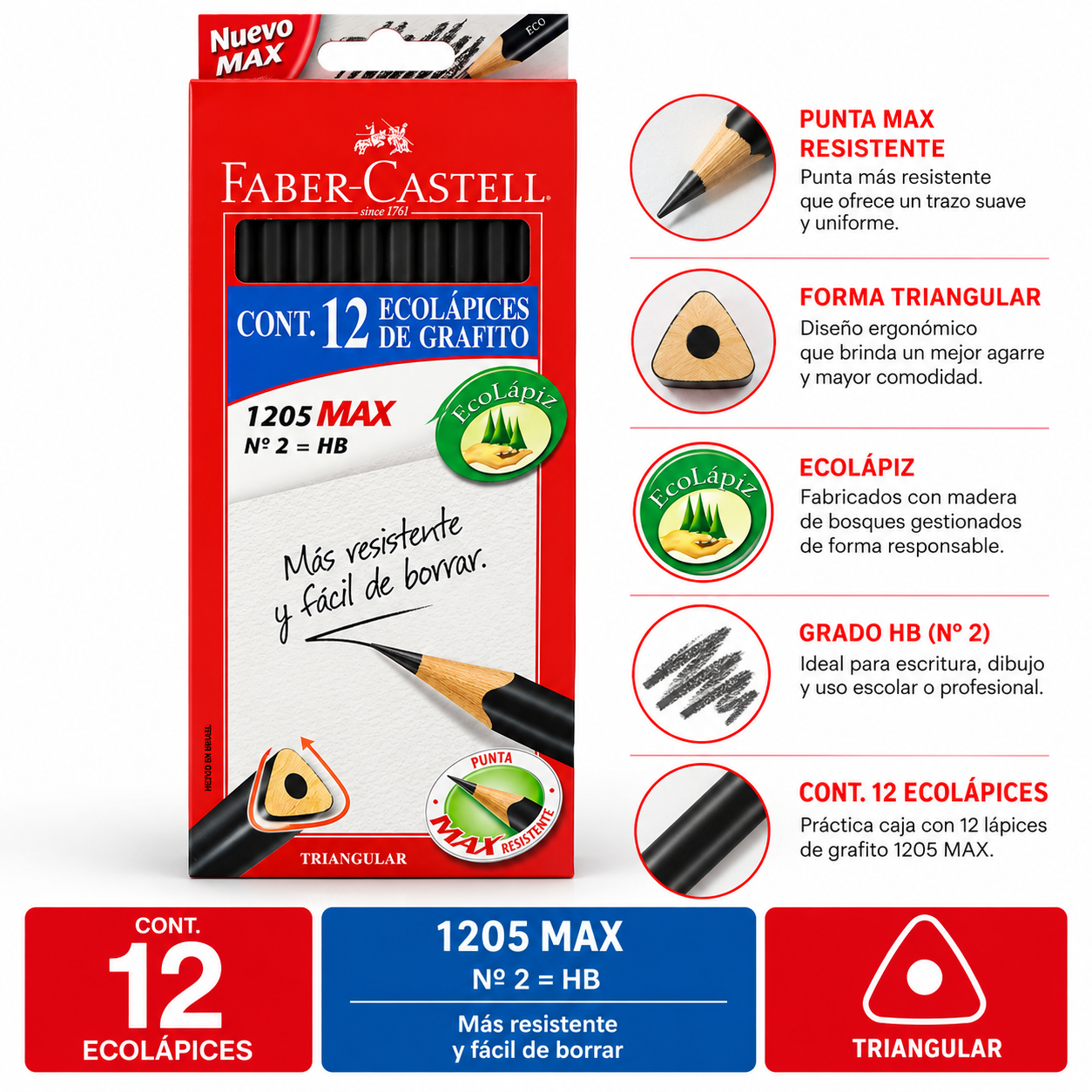 Lápiz Grafito Triangular Faber-Castell x12 uds.-2
