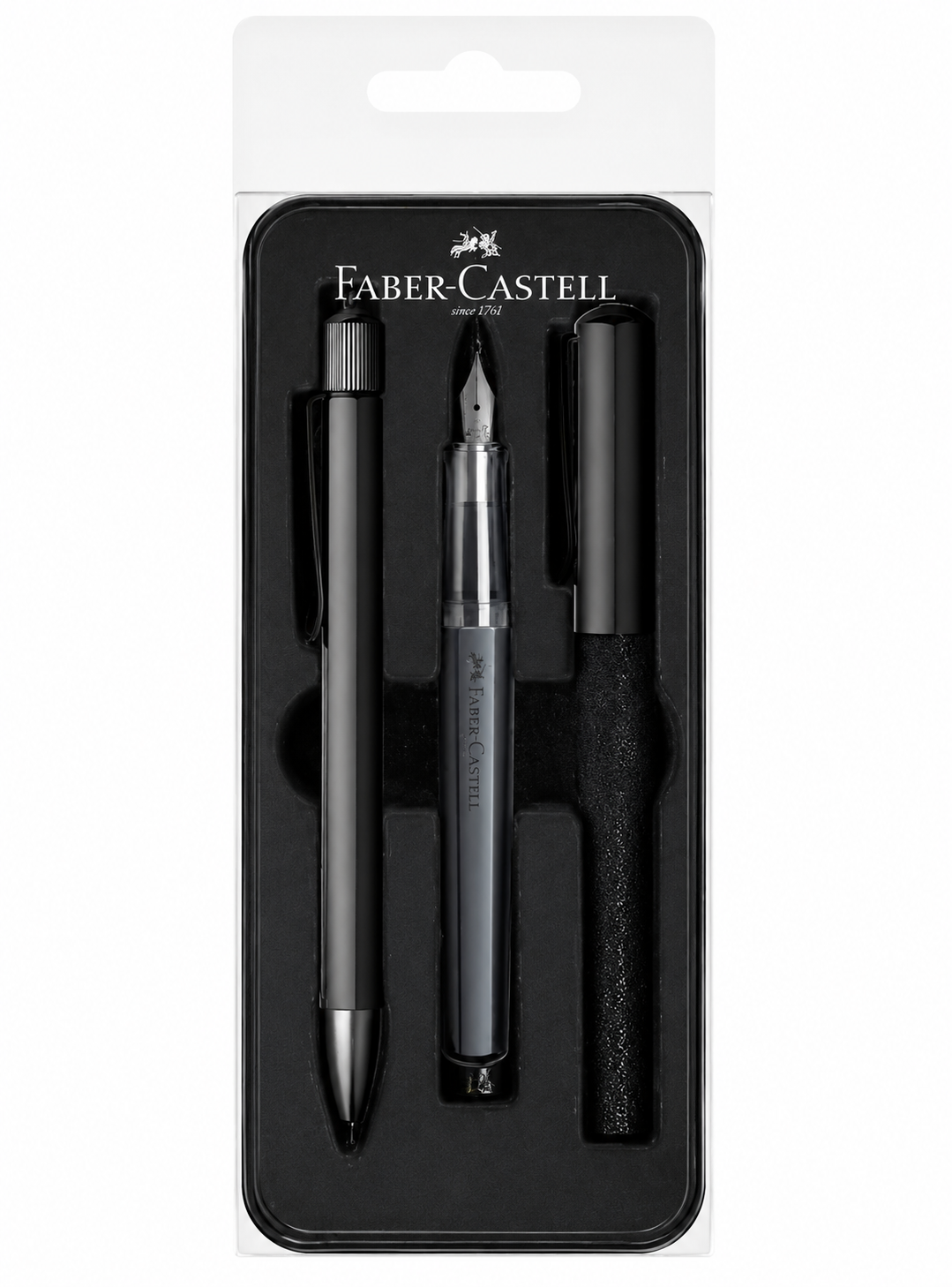 Set Pluma M + Bolígrafo Hexo Faber-Castell Negro Mate-0