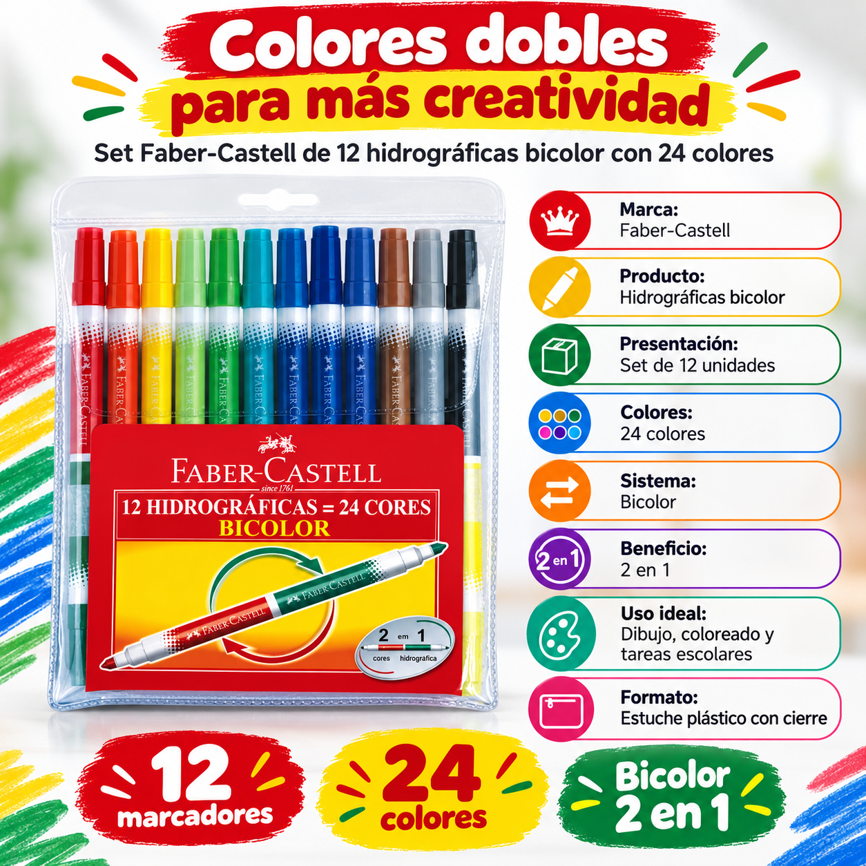 Estuche Wallet Bicolor Faber-Castell x24 Colores-2