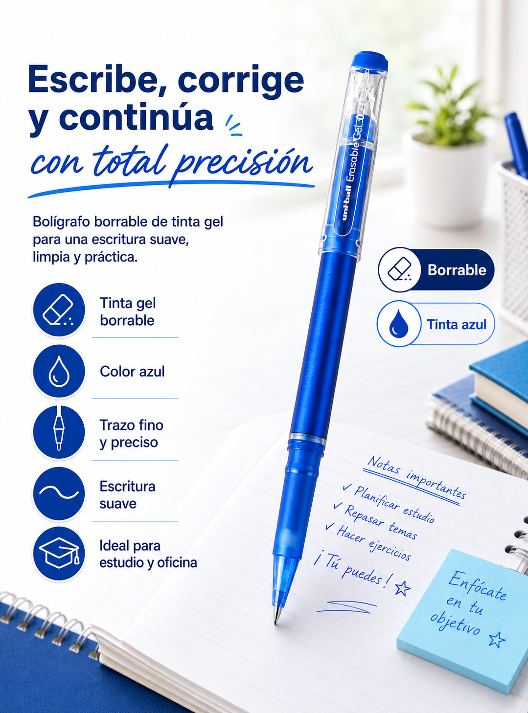 Lápiz Gel Borrable Uniball UF-222 BC x1 azul-2