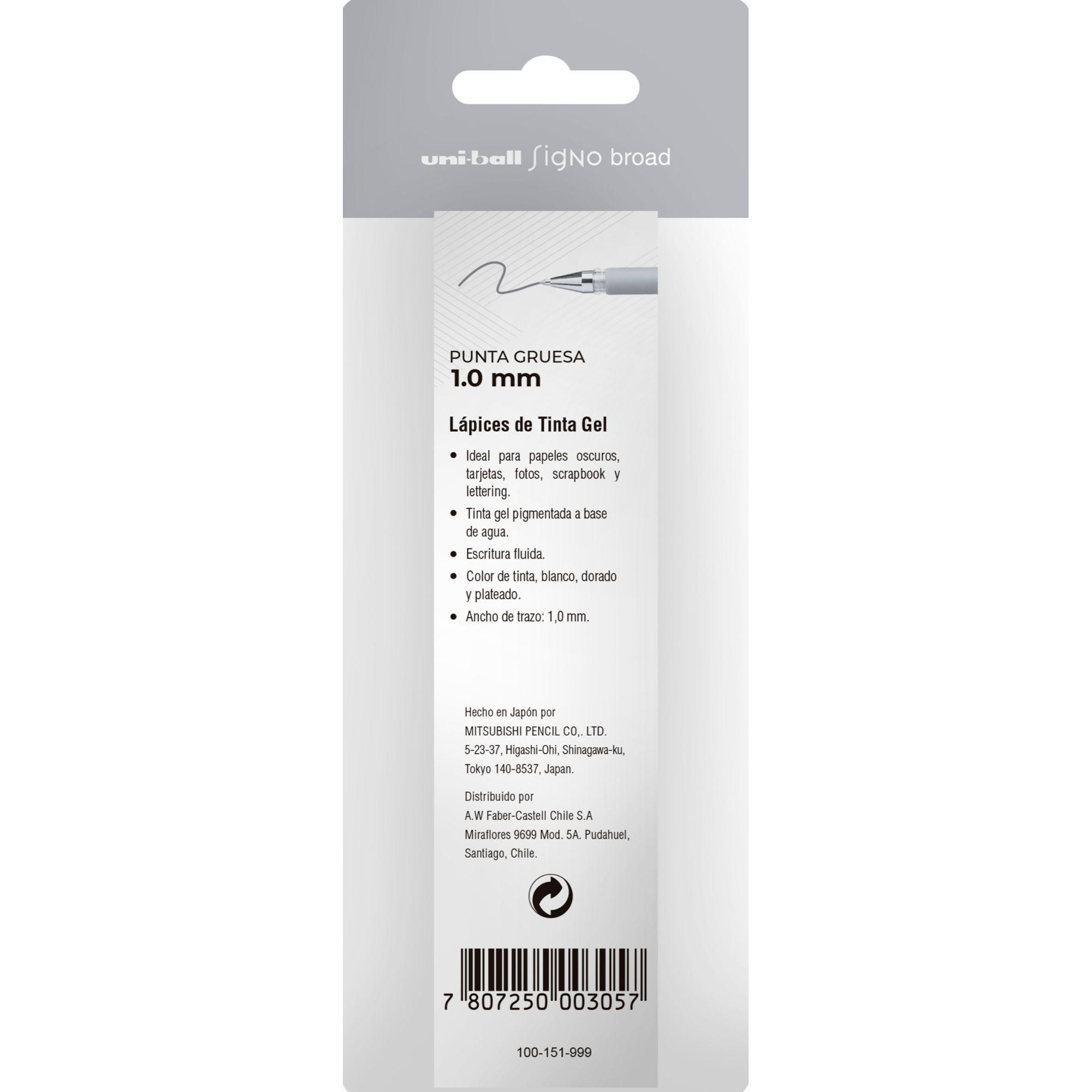 Lápices Gel Uniball Signo broad BC x3 blanco/dorado/plateado-1