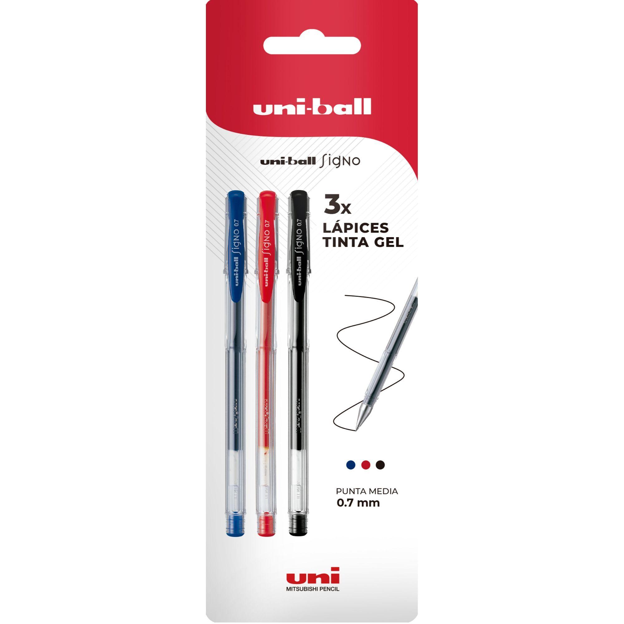 Lápices Gel Uniball Signo-100 0.7mm x3 azul7rojo/negro-0