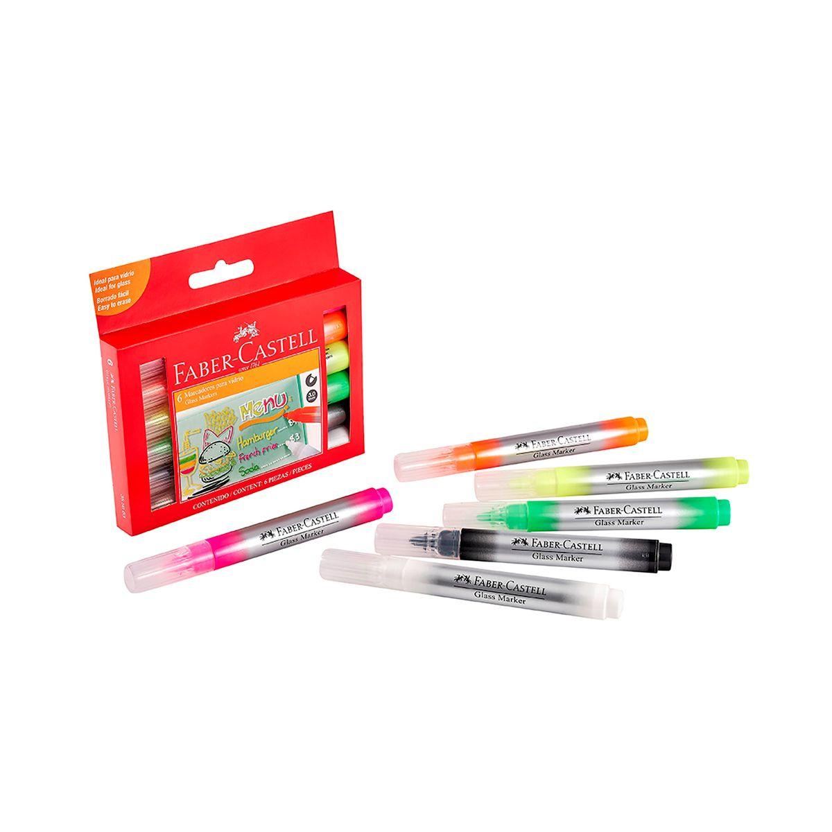 Marcadores de Vidrio Faber-Castell Borrables x6 Colores-0