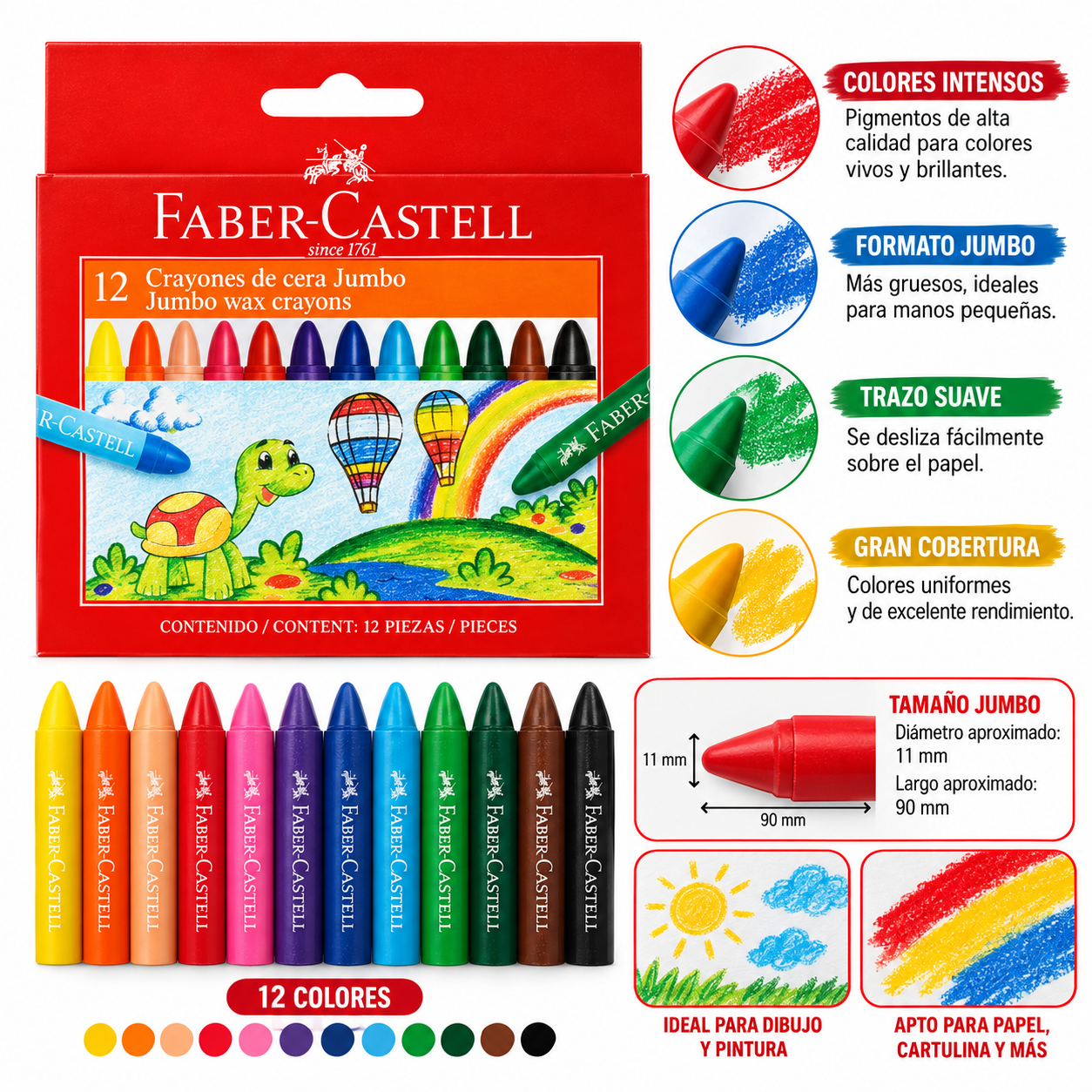 Crayones De Cera Jumbo Faber-Castell x12 Colores-2