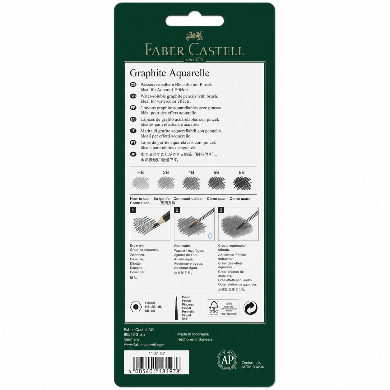 Lápiz Grafito Acuarelable Faber-Castell x5 uds.-1