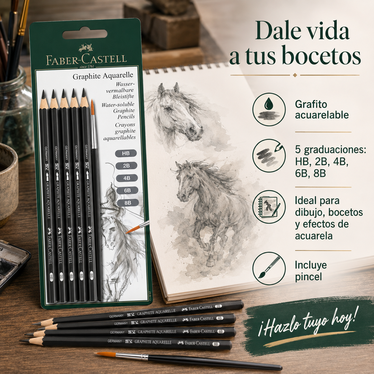 Lápiz Grafito Acuarelable Faber-Castell x5 uds.-2