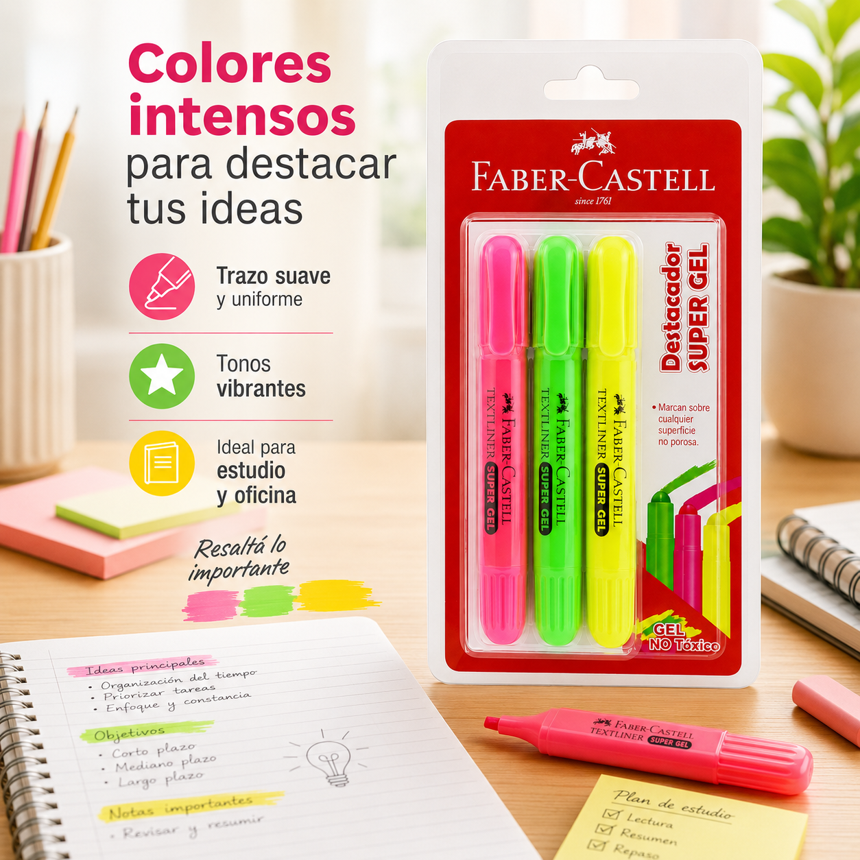 Destacadores Super Gel Faber-Castell x3 Colores-3