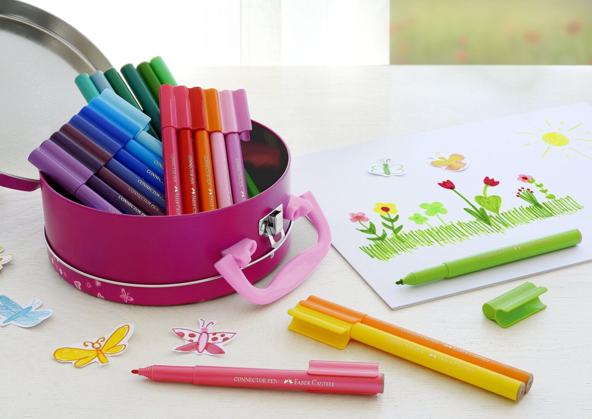 25 Marcadores Connector + Maleta Rosada Faber-Castell-4