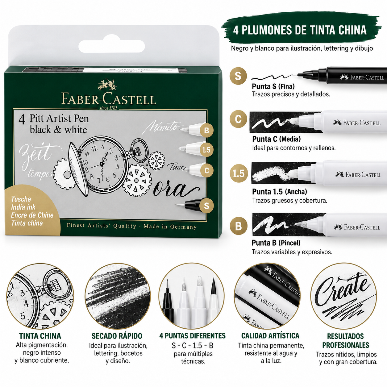 Marcador Pitt Artist Negro & Blanco Faber-Castell 4x-2