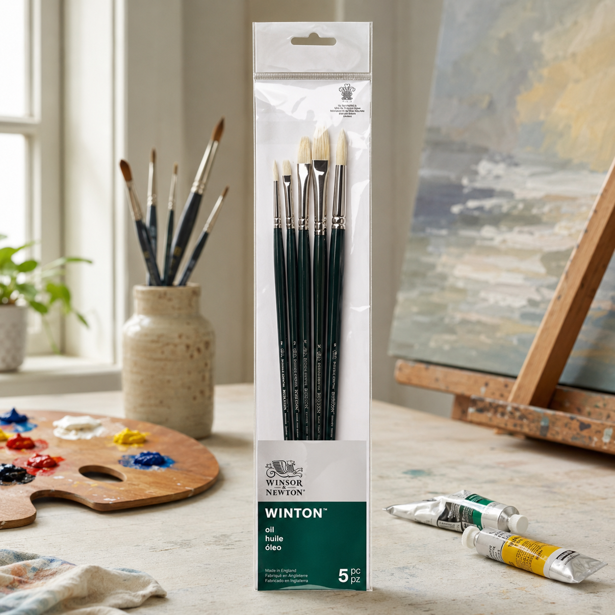 Set 5 Pinceles Cotman Winsor & Newton Mango Largo V1-2