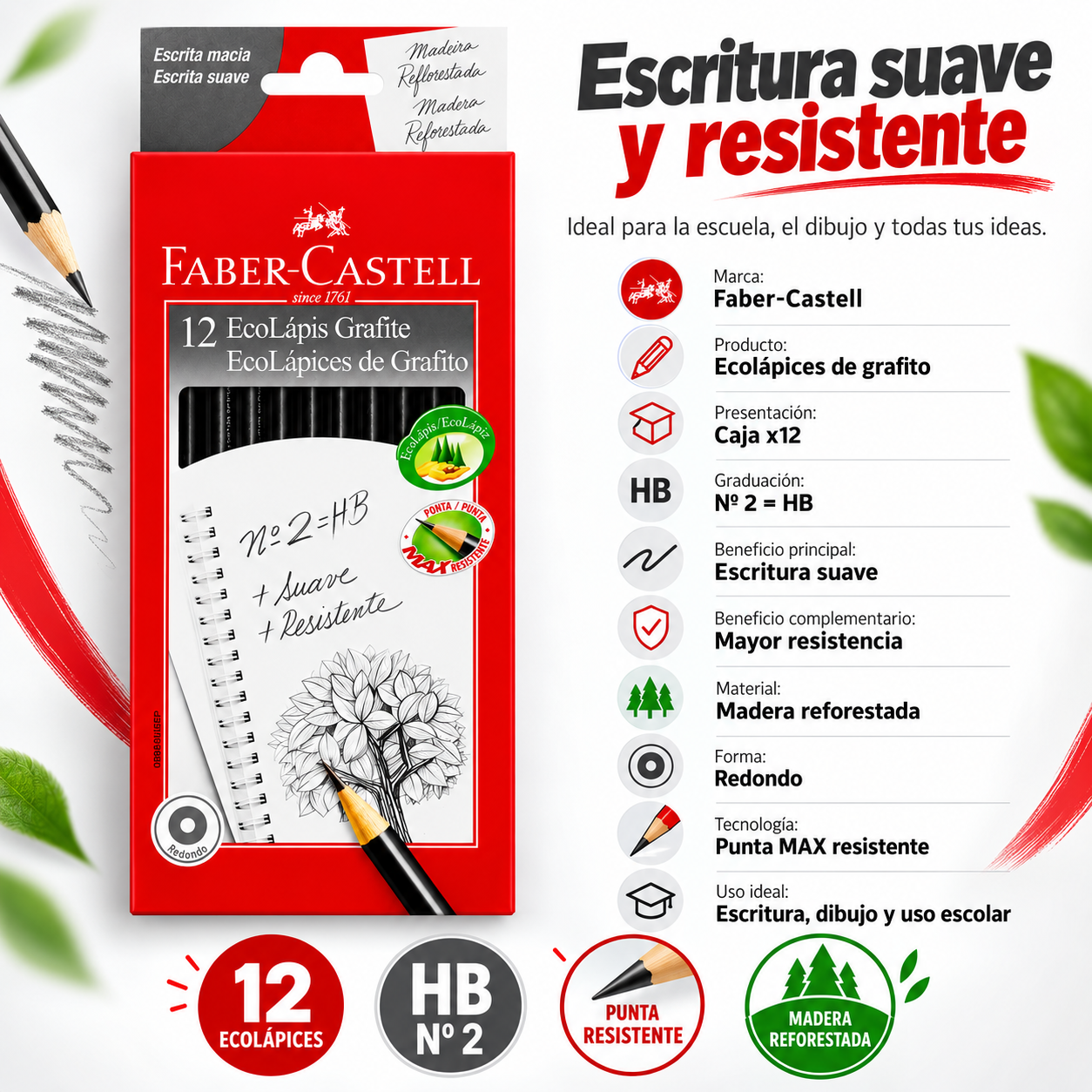 Lápiz Grafito Eco 1205 Redondo Faber-Castell x12 uds.-2