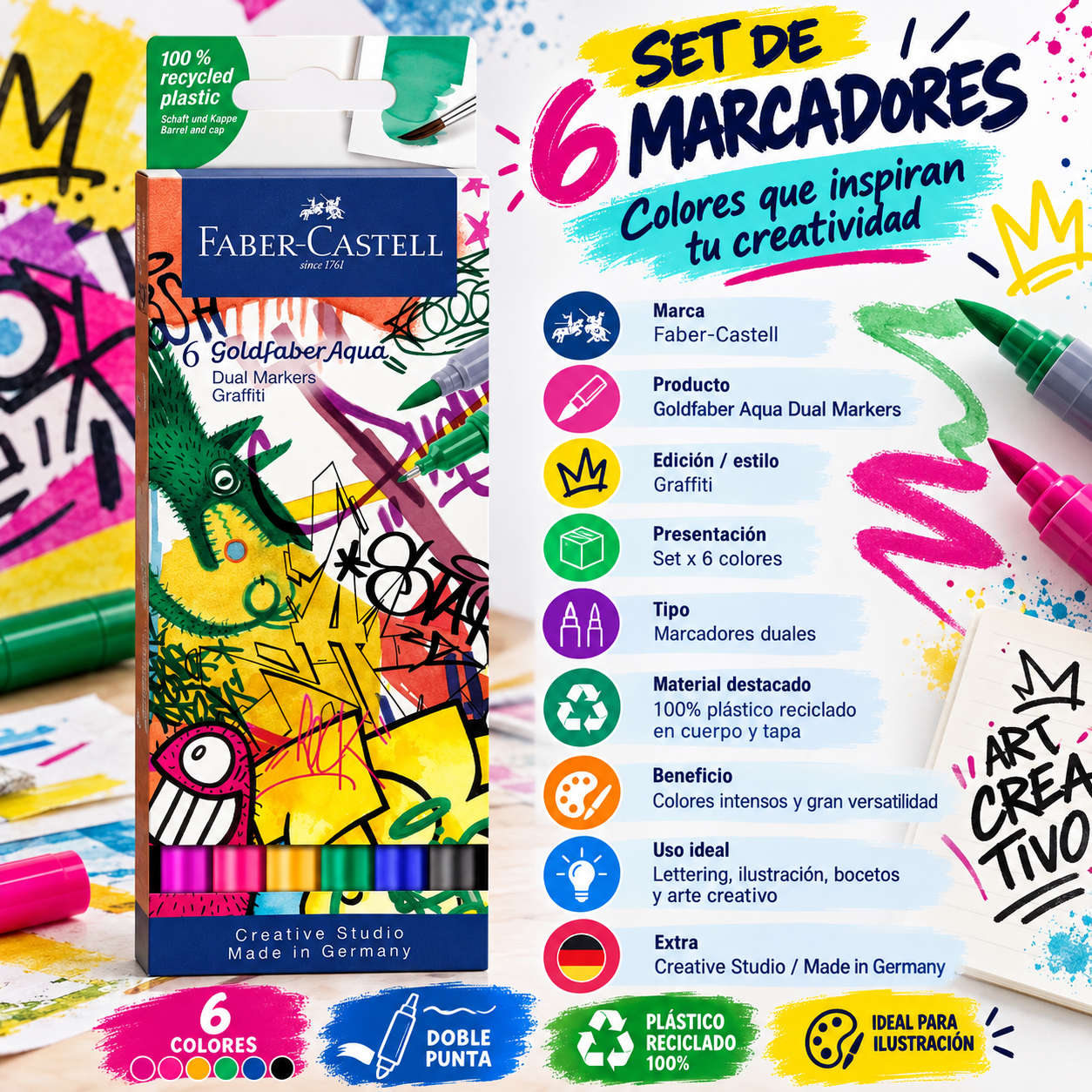 Marcador Dual Goldfaber Aqua Faber-Castell x6 Color Graffiti-2