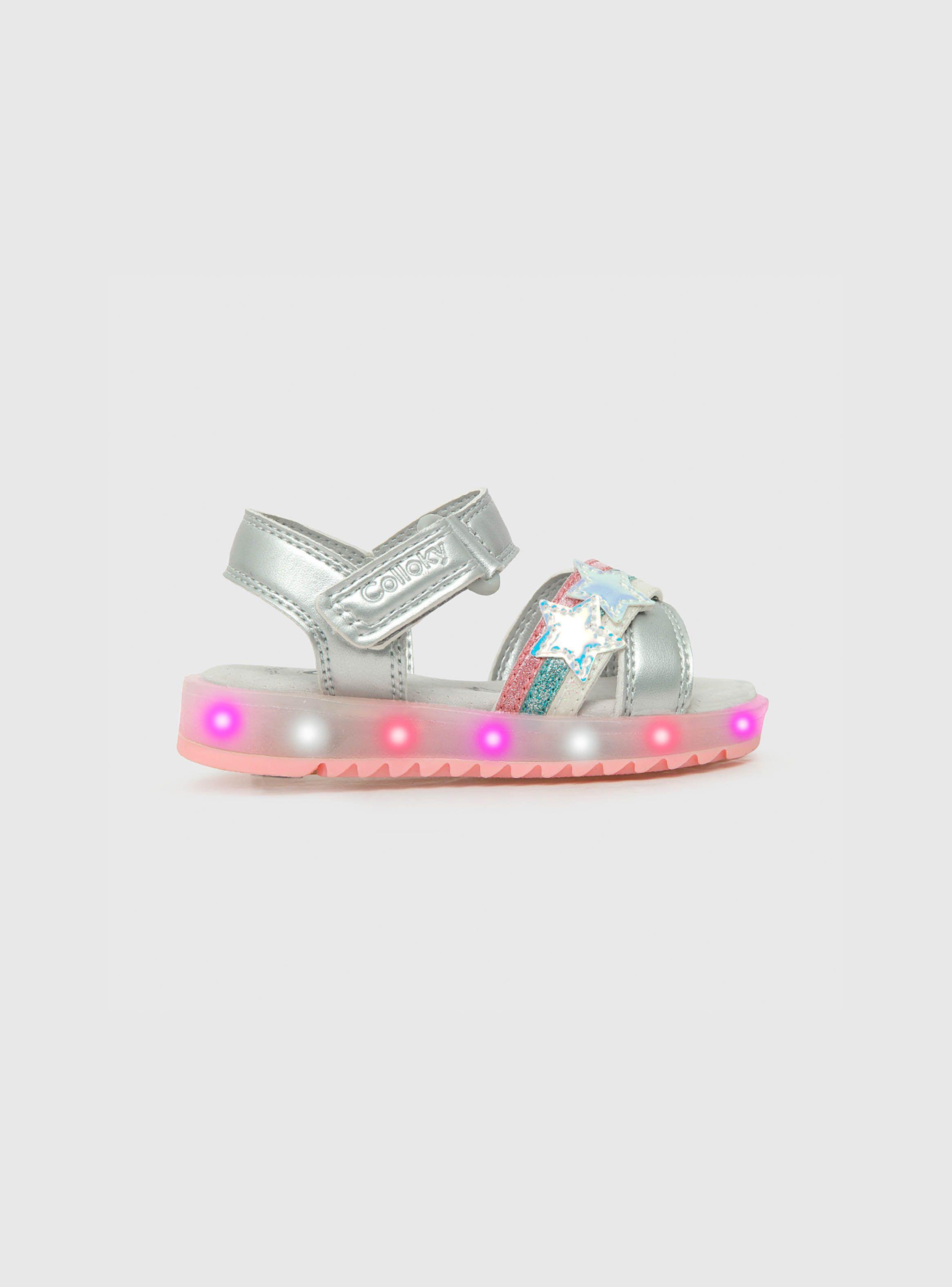 Sandalia De Niña Con Luces Arcoiris Gris (21 A 27) Colloky-1