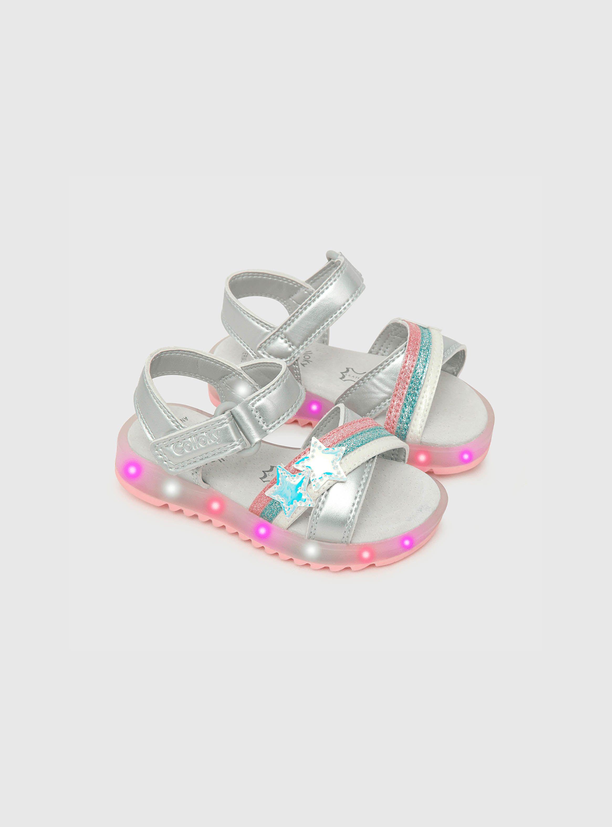 Sandalia De Niña Con Luces Arcoiris Gris (21 A 27) Colloky-0