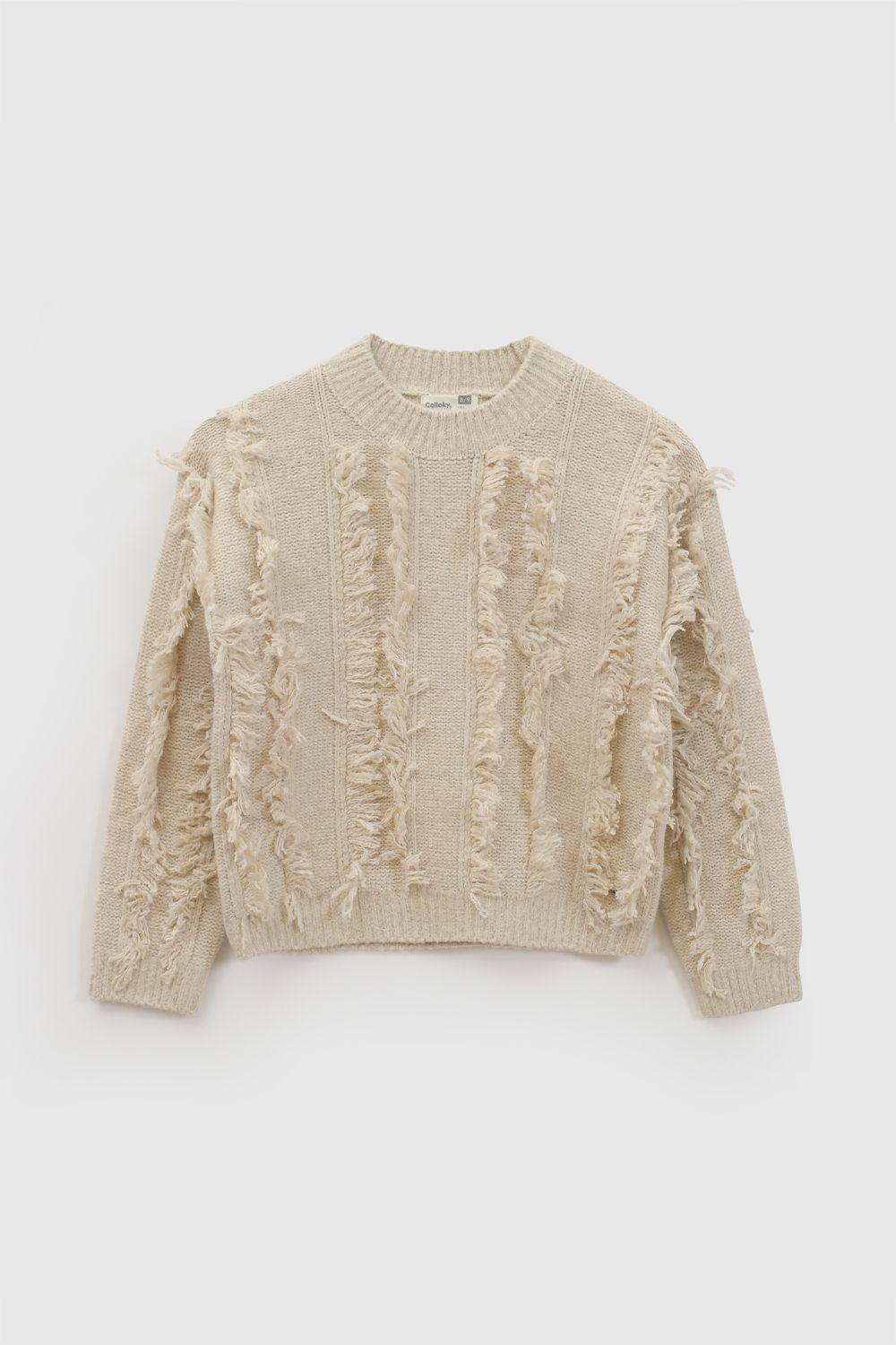 Sweater fleco tejido niña beige 3/4A a 12/13A-0