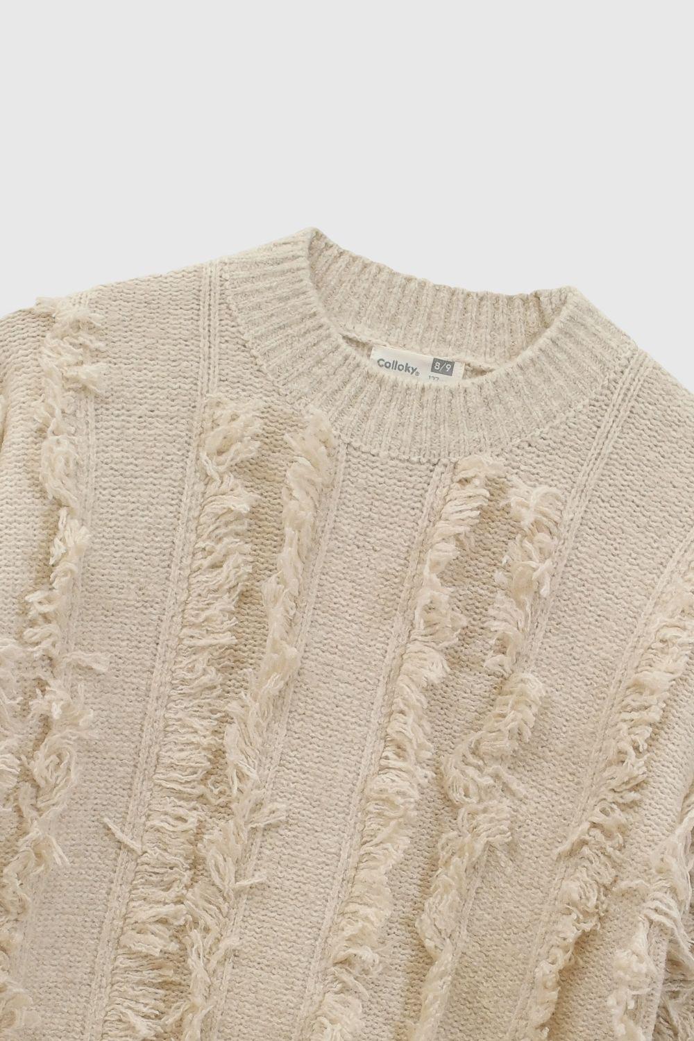 Sweater fleco tejido niña beige 3/4A a 12/13A-3