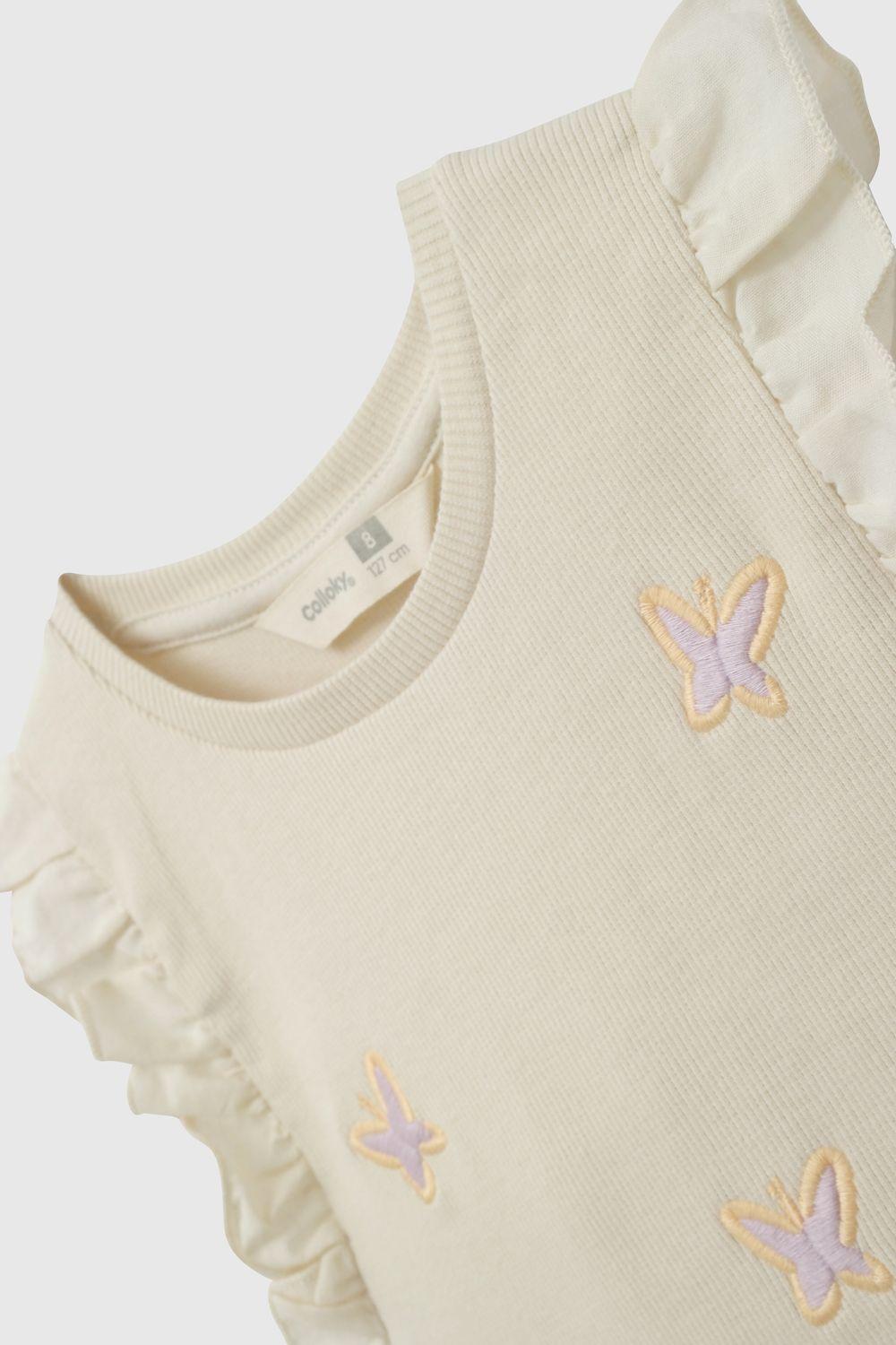 Polera Beige Bordado Mariposas De Niña POPU2277V26-3