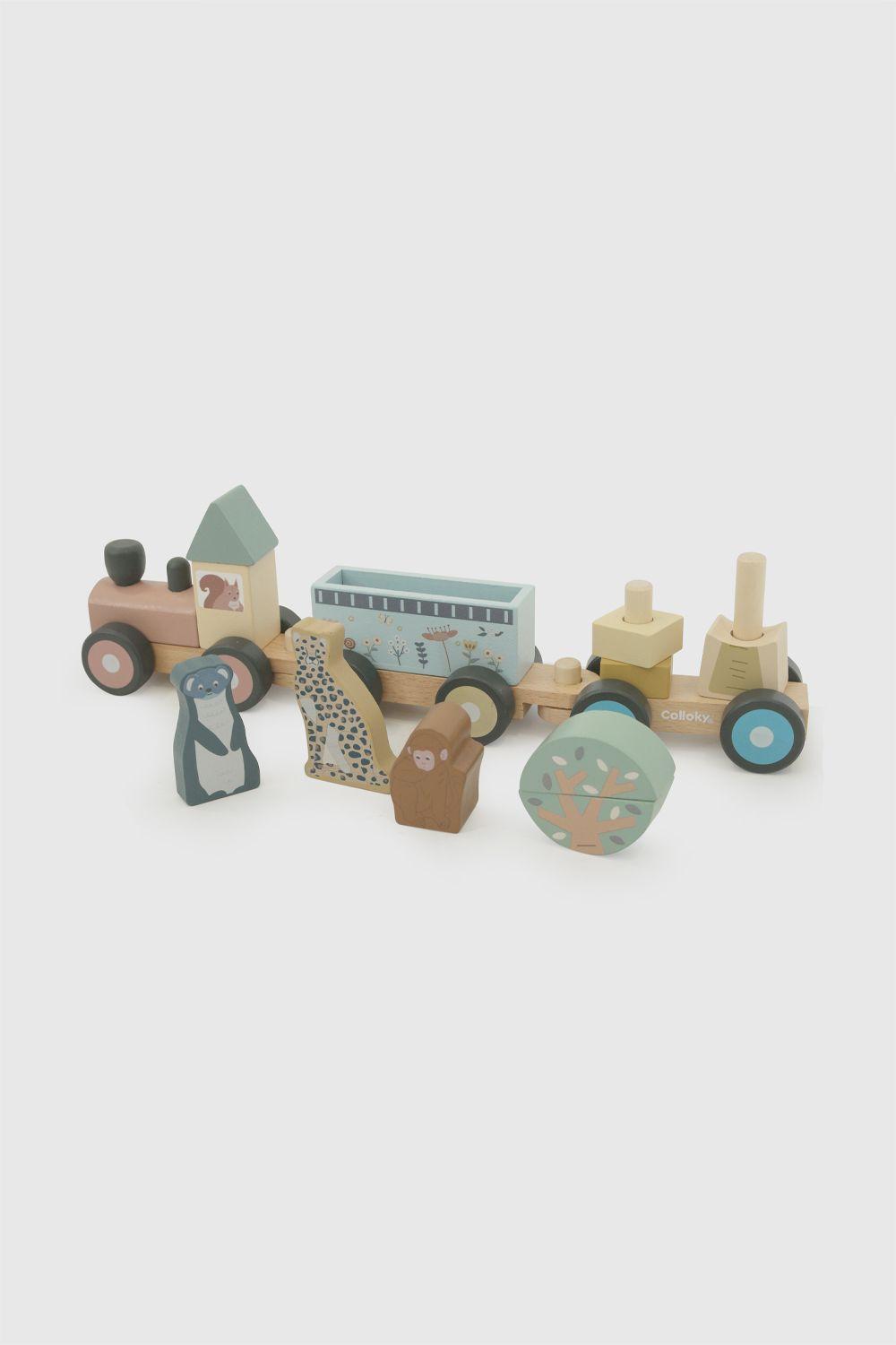 Juguete De Madera Tren Figuras Multicolor Niño Colloky-3