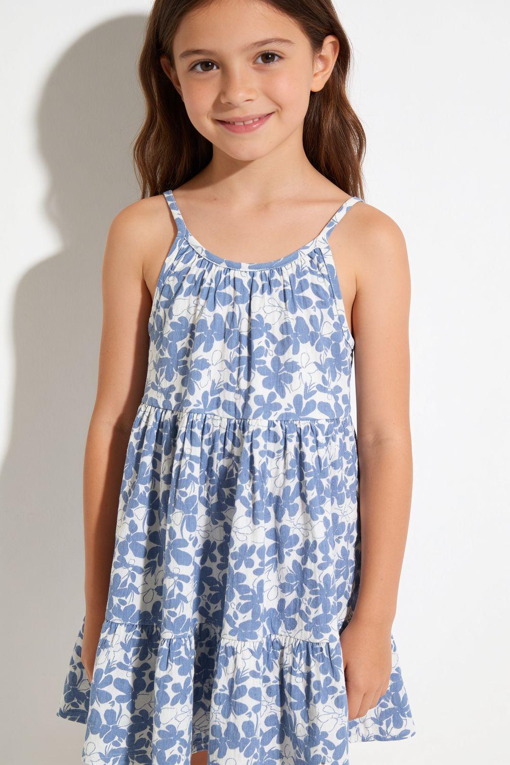 Vestido Flores Celeste Niña 3-4A a 12-13A Colloky-1