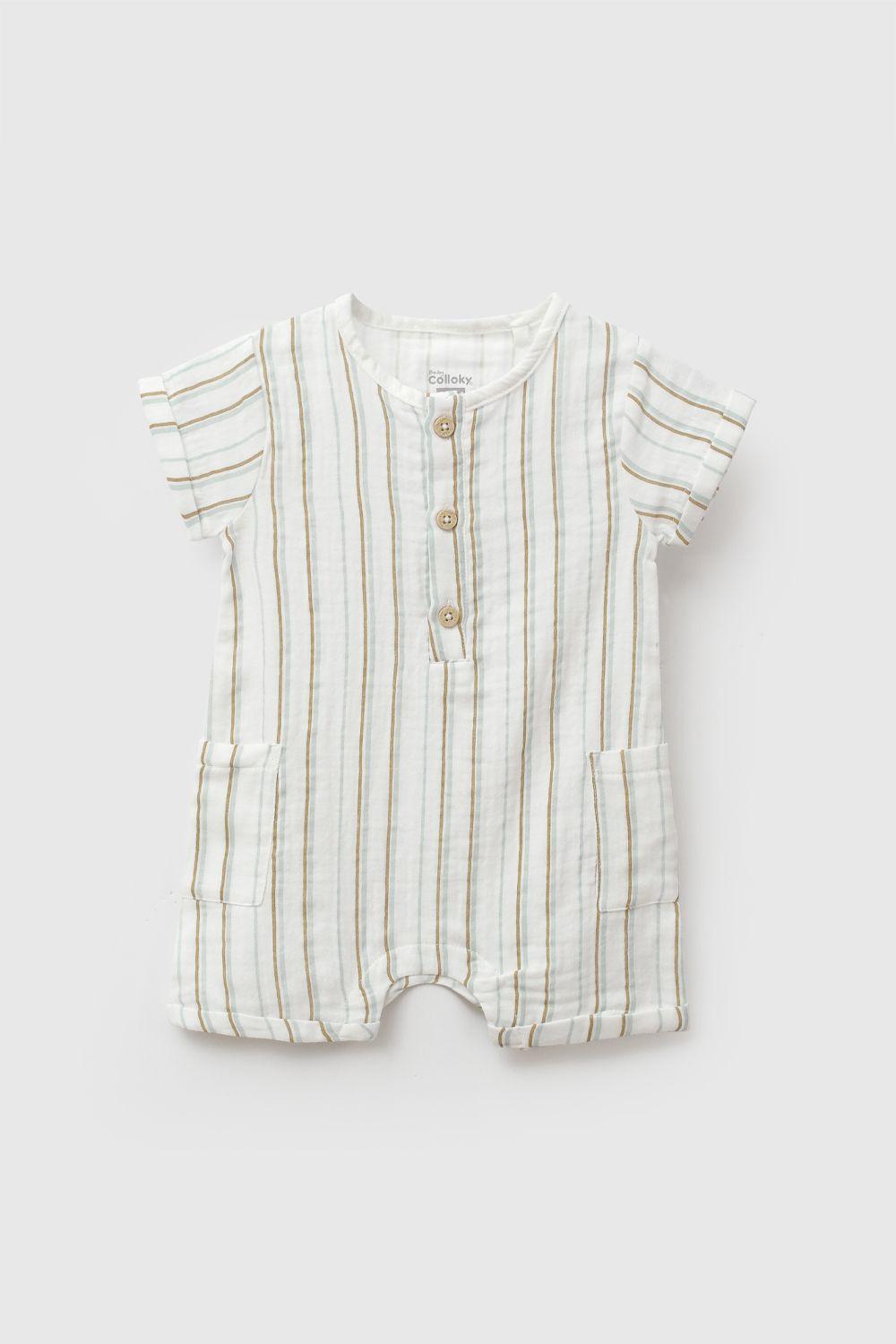 Entero Rayas Bambula Celeste Niño 0-3M a 9-12M Colloky-0