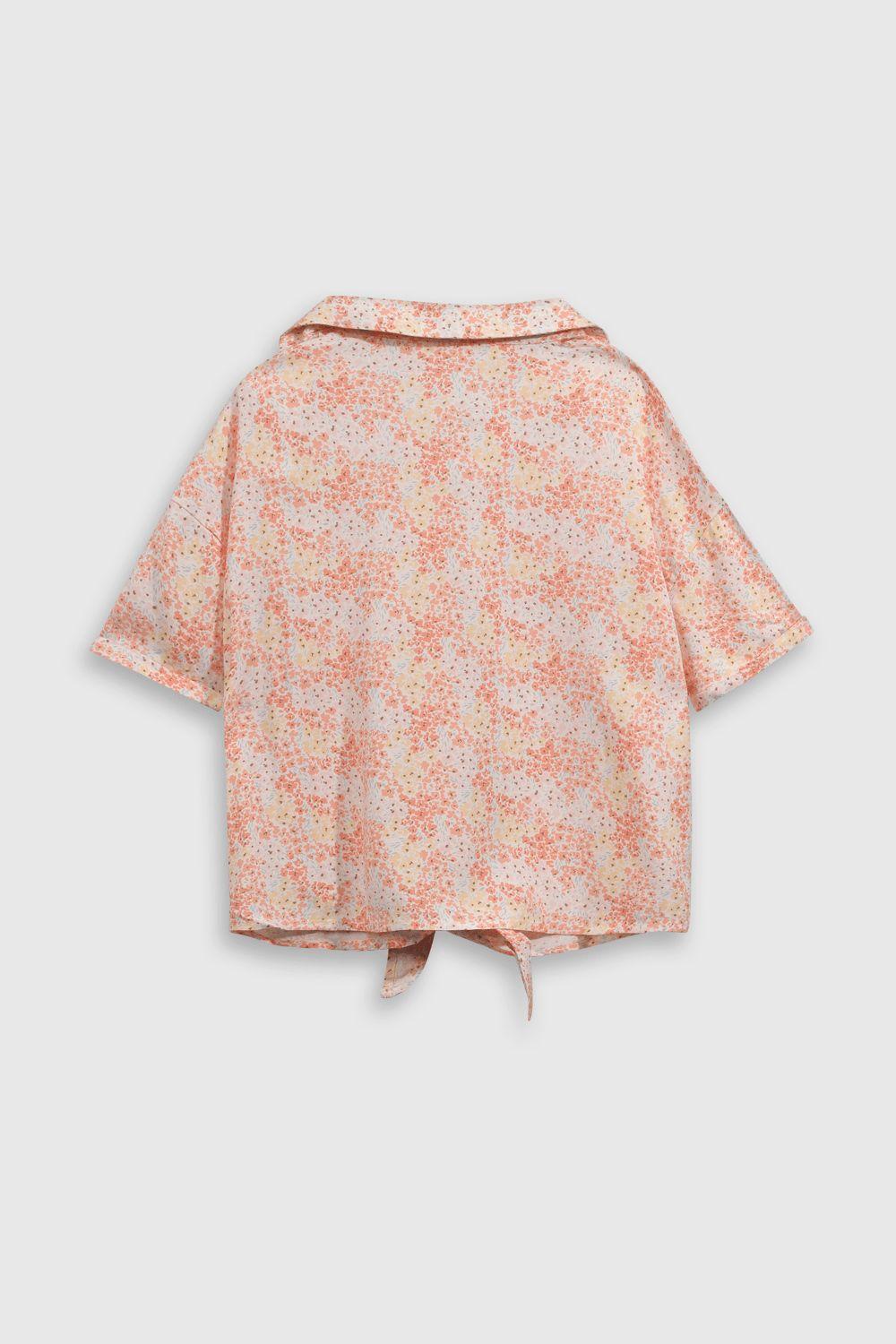 Blusa de viscosa liviana semi corta con lazo y hombros caídos-1