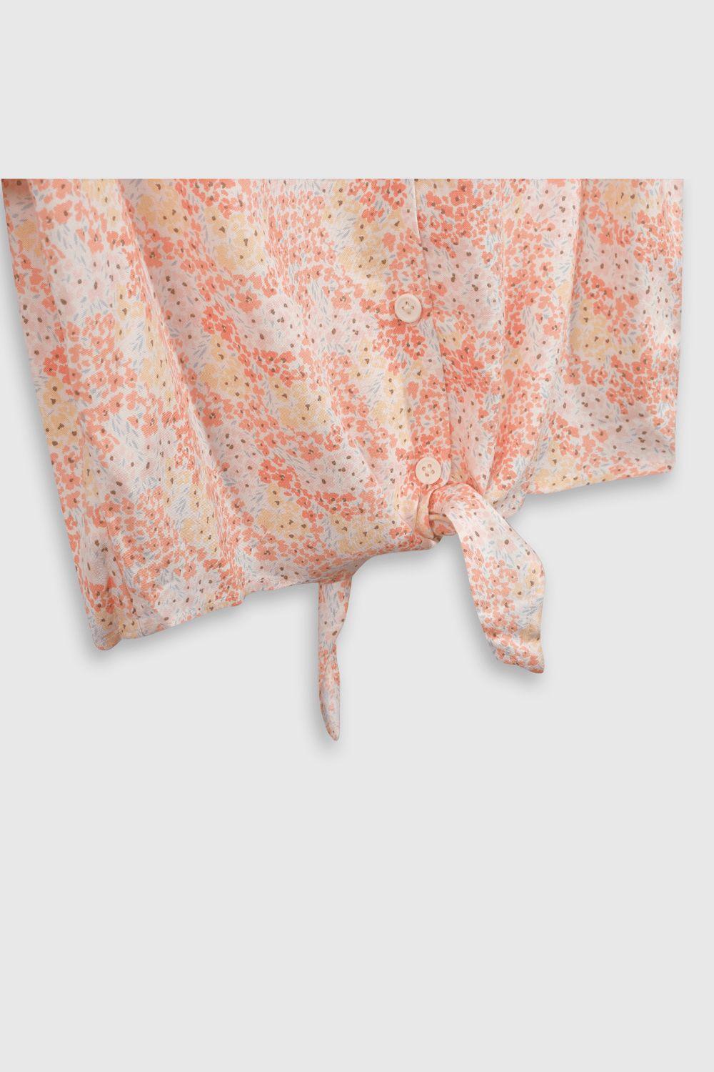 Blusa de viscosa liviana semi corta con lazo y hombros caídos-3