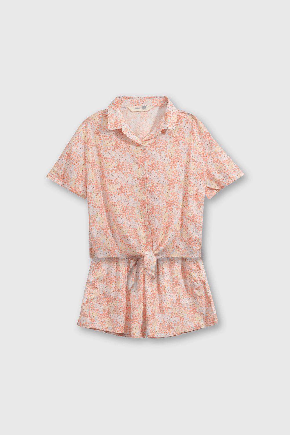 Blusa de viscosa liviana semi corta con lazo y hombros caídos-4