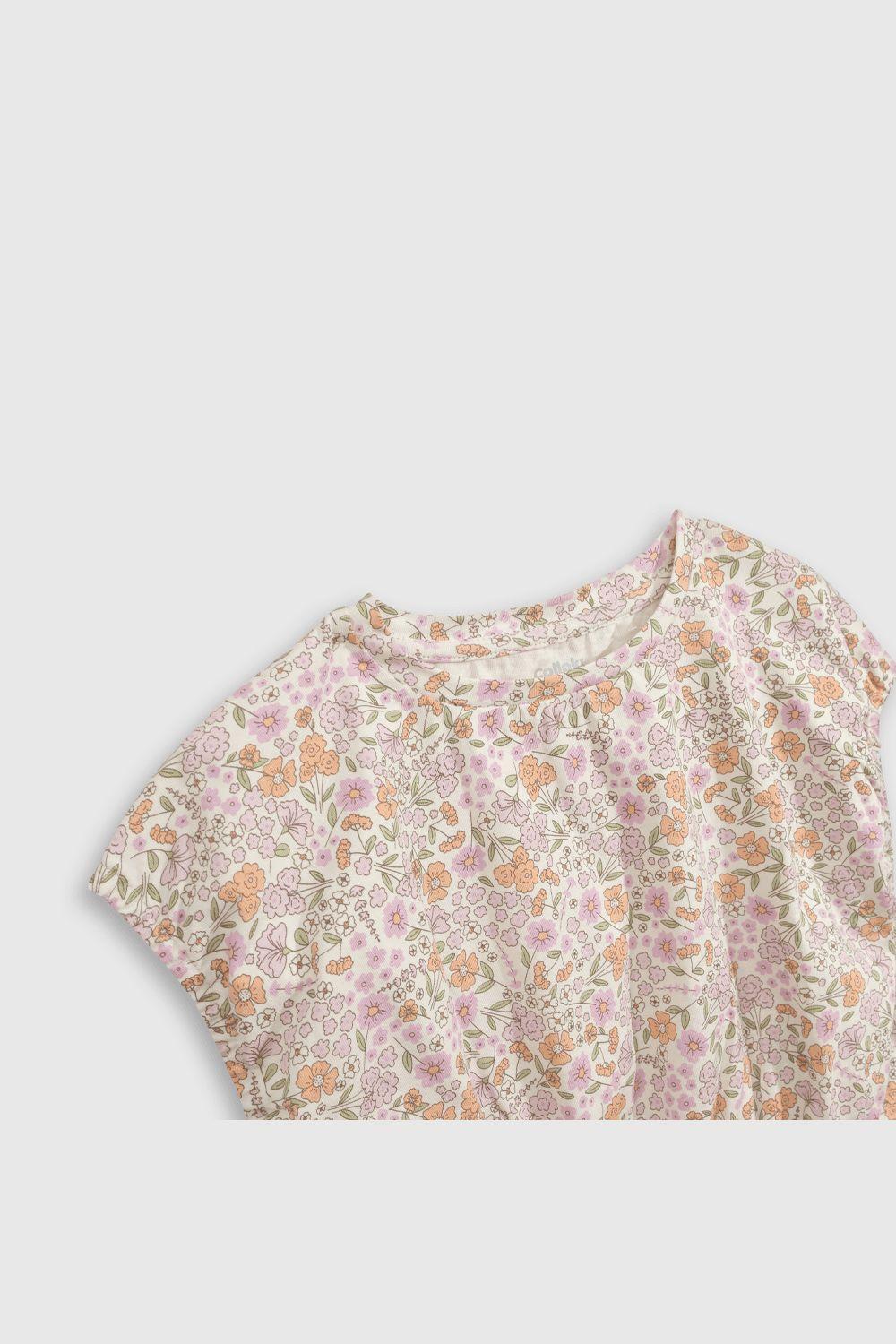 Polera Floral Morada con Cintura Recogida y Lazos-2