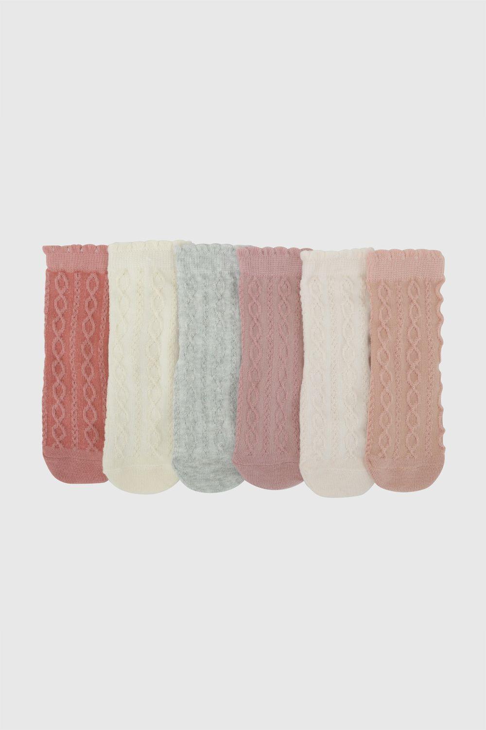 Pack 6 Calcetin Deportivo Punto Suave Y Resistente Rosado Niña 0/3M a 3/4A Colloky-0