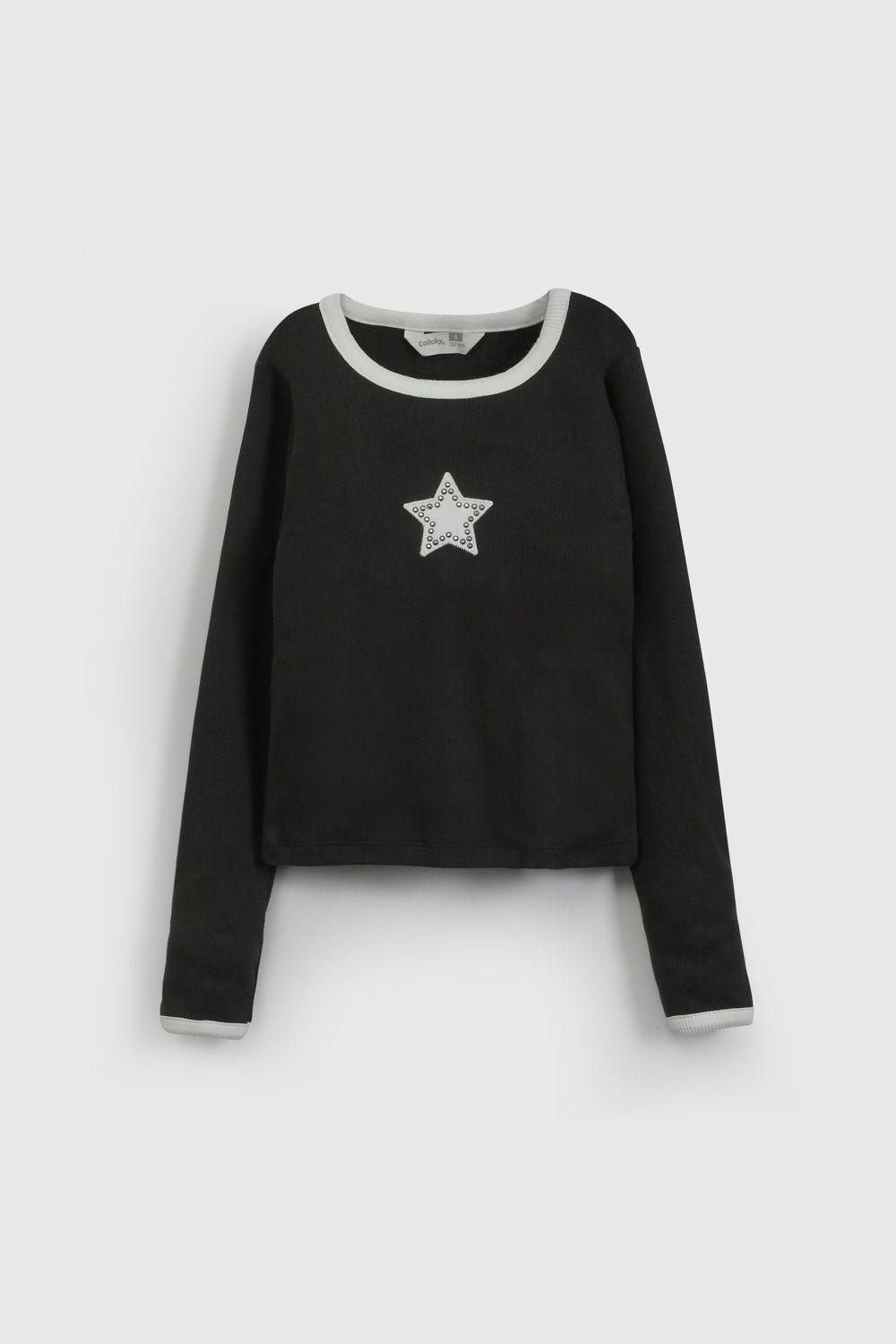 Polera Negra Rib Estrella De Niña POPU1802V26-0