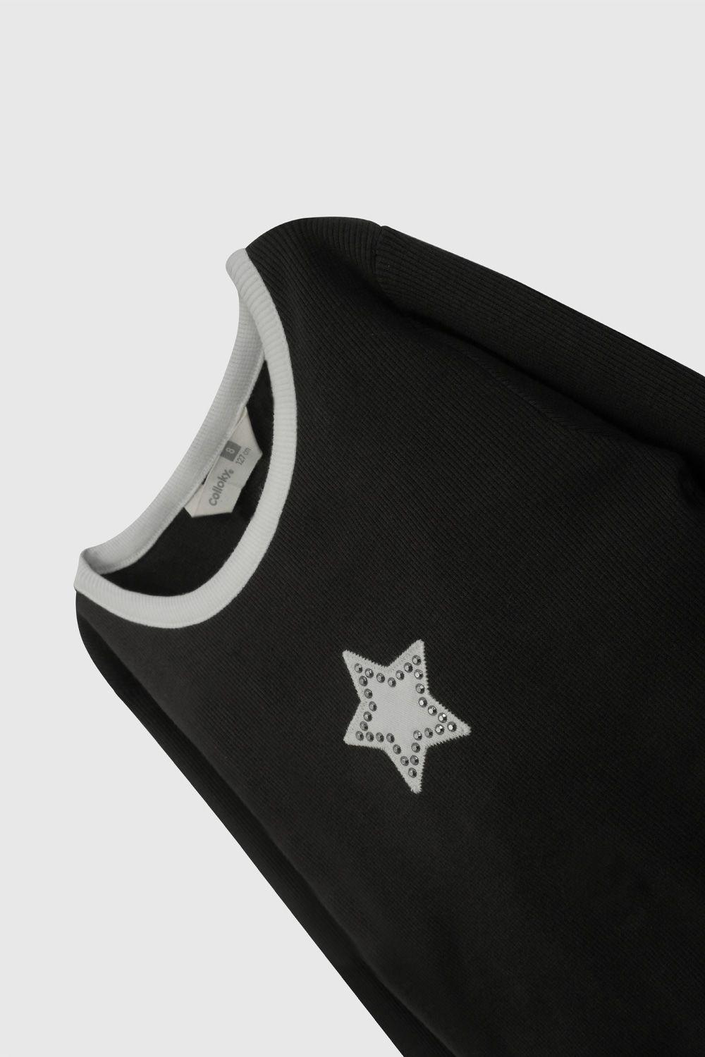 Polera Negra Rib Estrella De Niña POPU1802V26-2