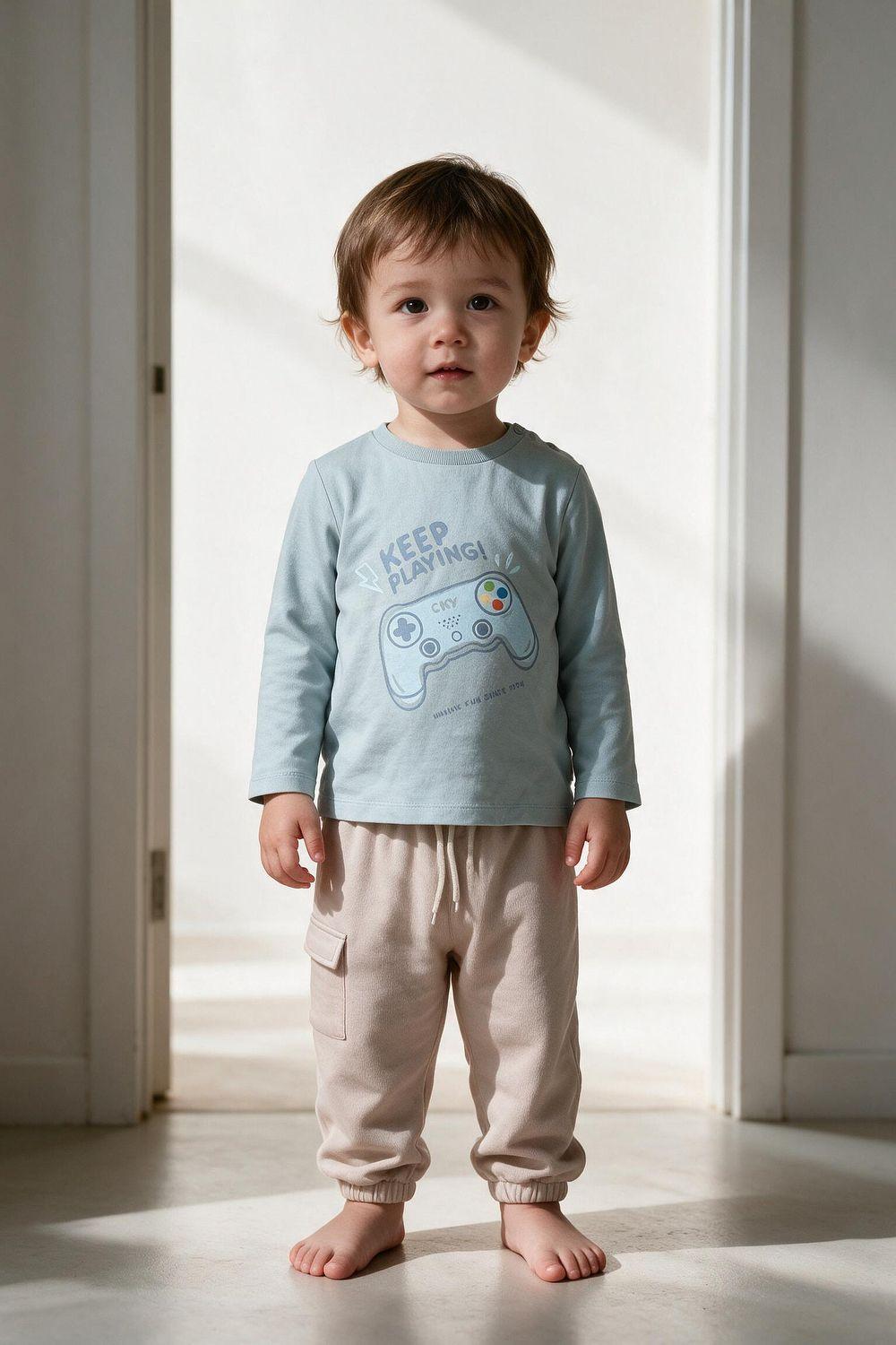 Polera Joystick Celeste Niño 6-9M a 4-5A Colloky-1