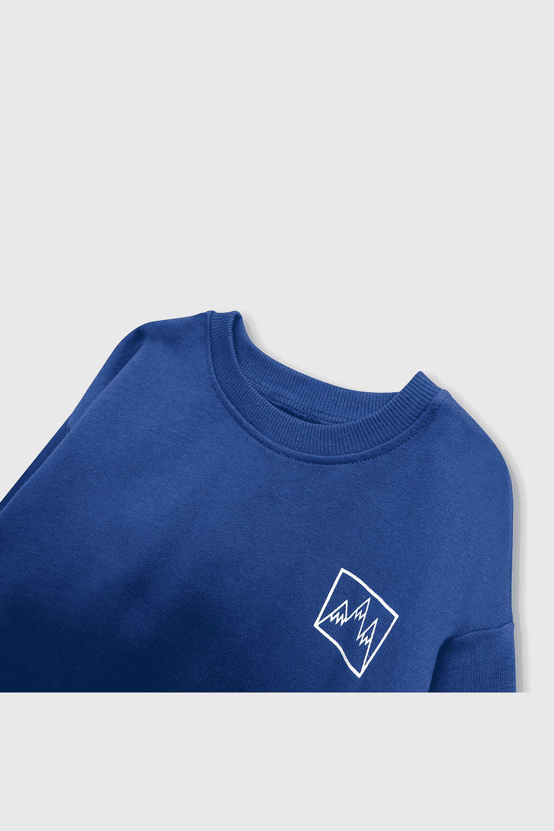 Polerón Azul con Carda en el interior, Hombro caído y Mini Estampado-2