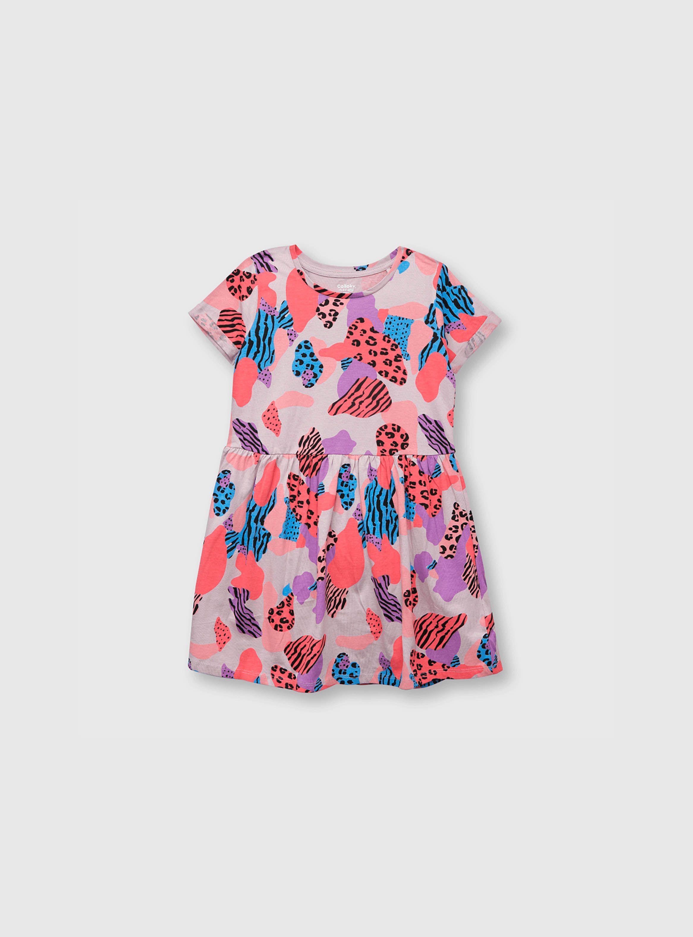Vestido De Niña Estampado Púrpura (2 A 12 Años) Colloky-0