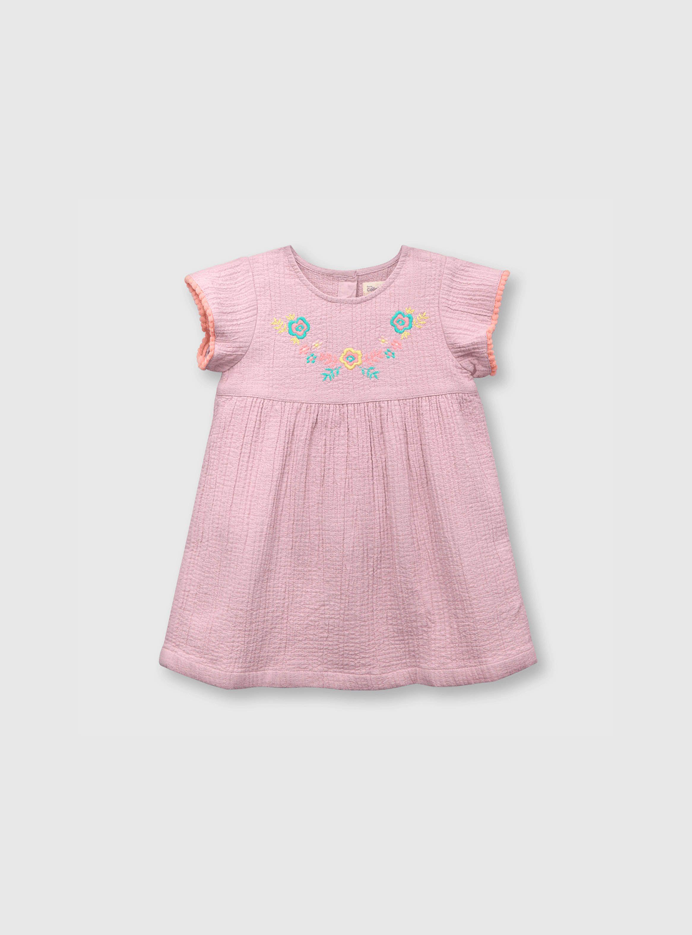 Vestido De Bebe Niña Bordado Lila (3 A 36 Meses) Colloky-0