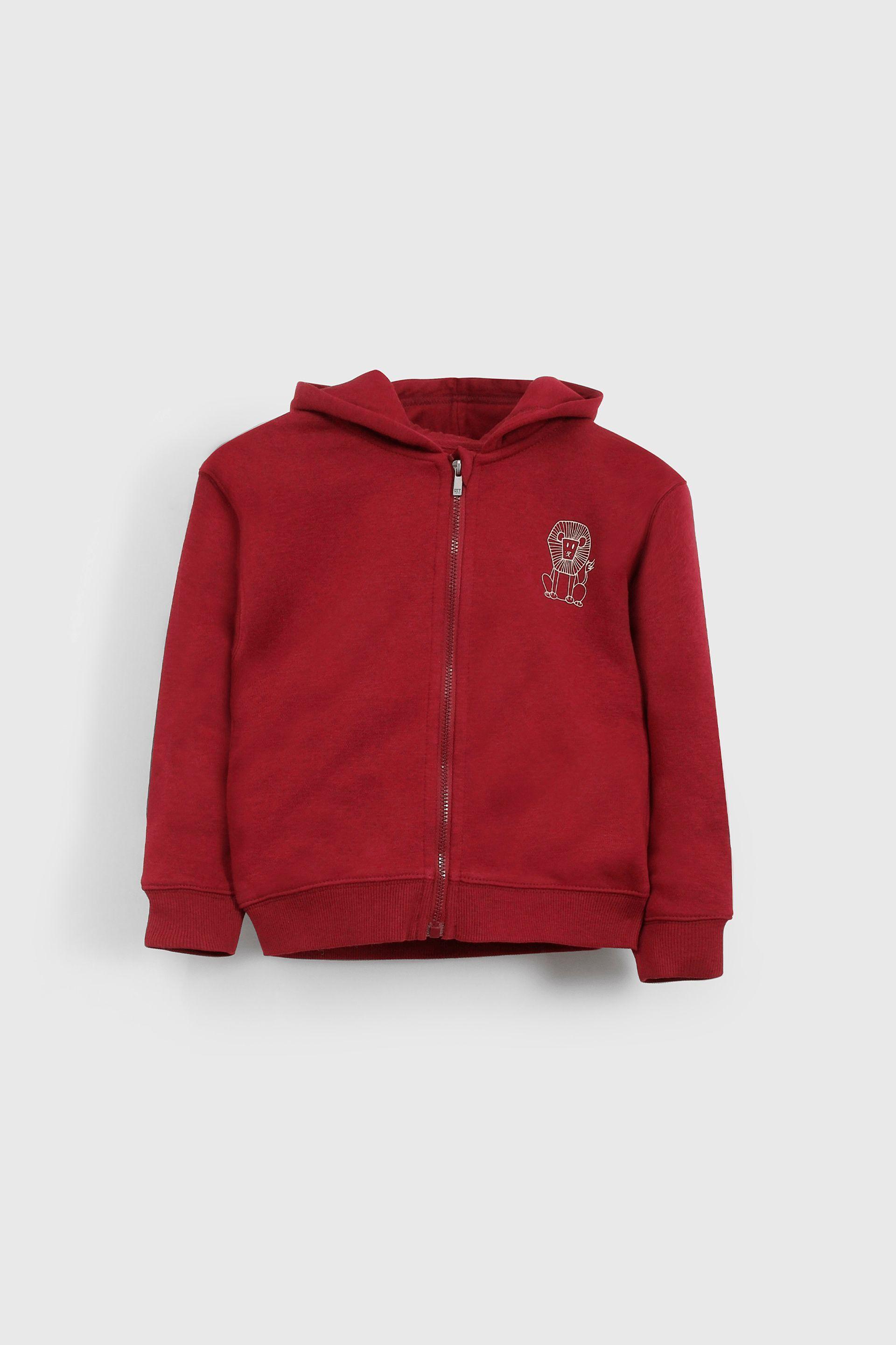 Polerón Rojo con Gorro Forrado de Jersey y Cierre para Niño-0