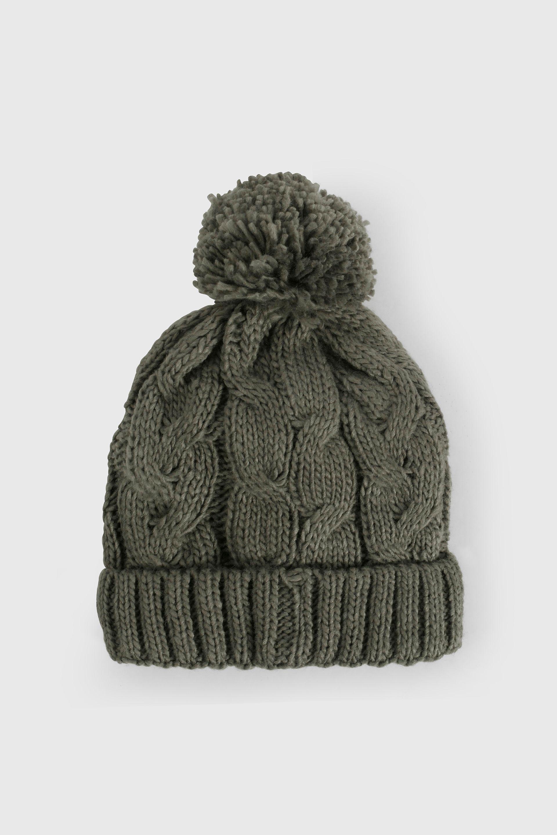 Gorro Tejido Trenzado con Forro Verde-2