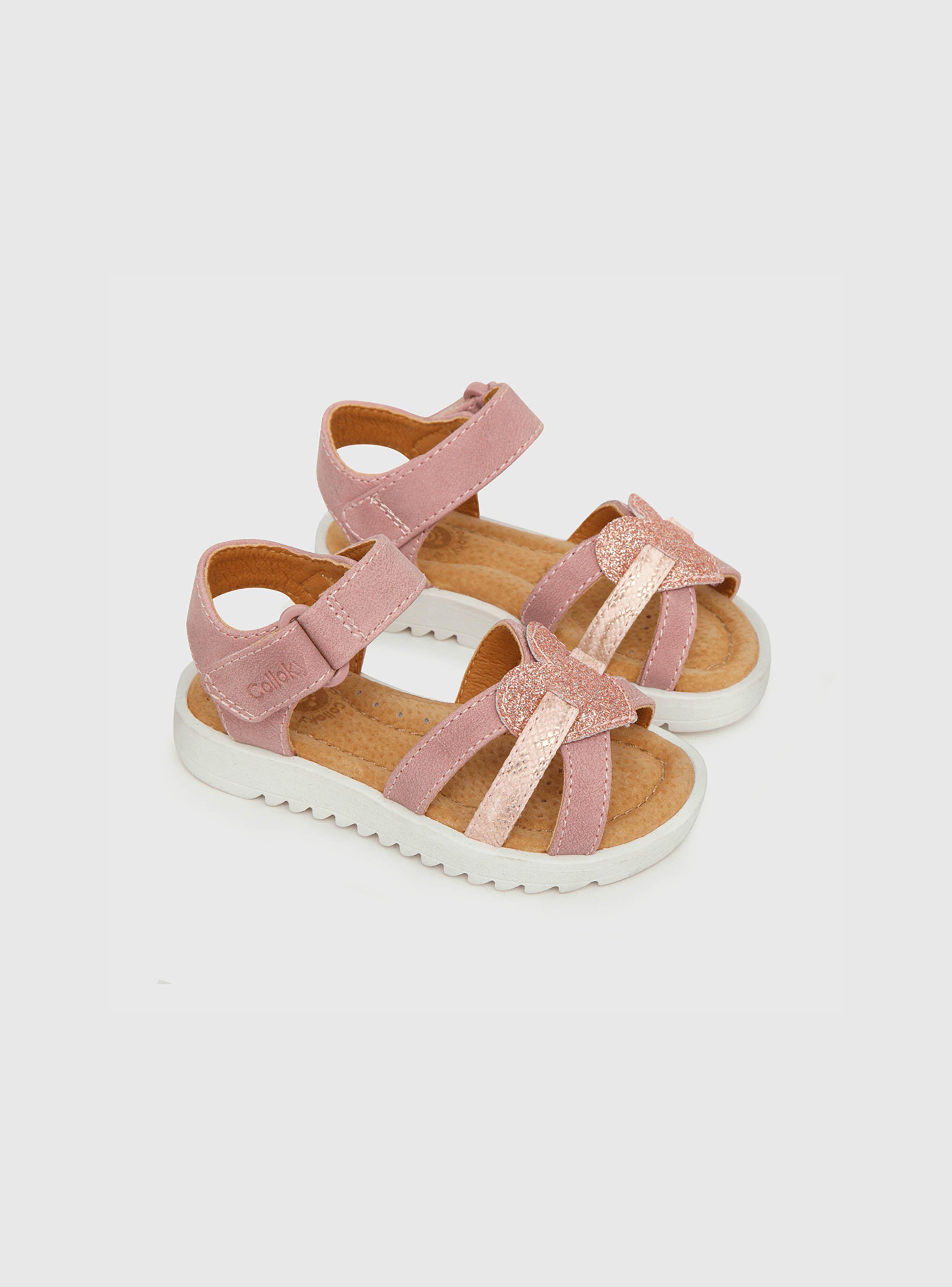 Sandalia De Niña Velcro Corazón Rosado (21 A 27) Colloky-0