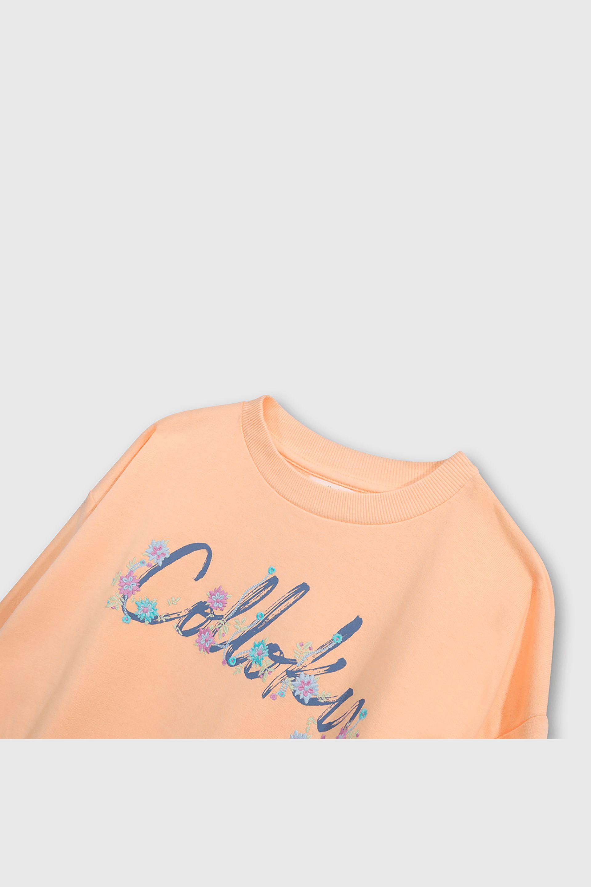 Polerón Naranjo Hombro Caído de polycotton Estampado Bordado para Niña-2